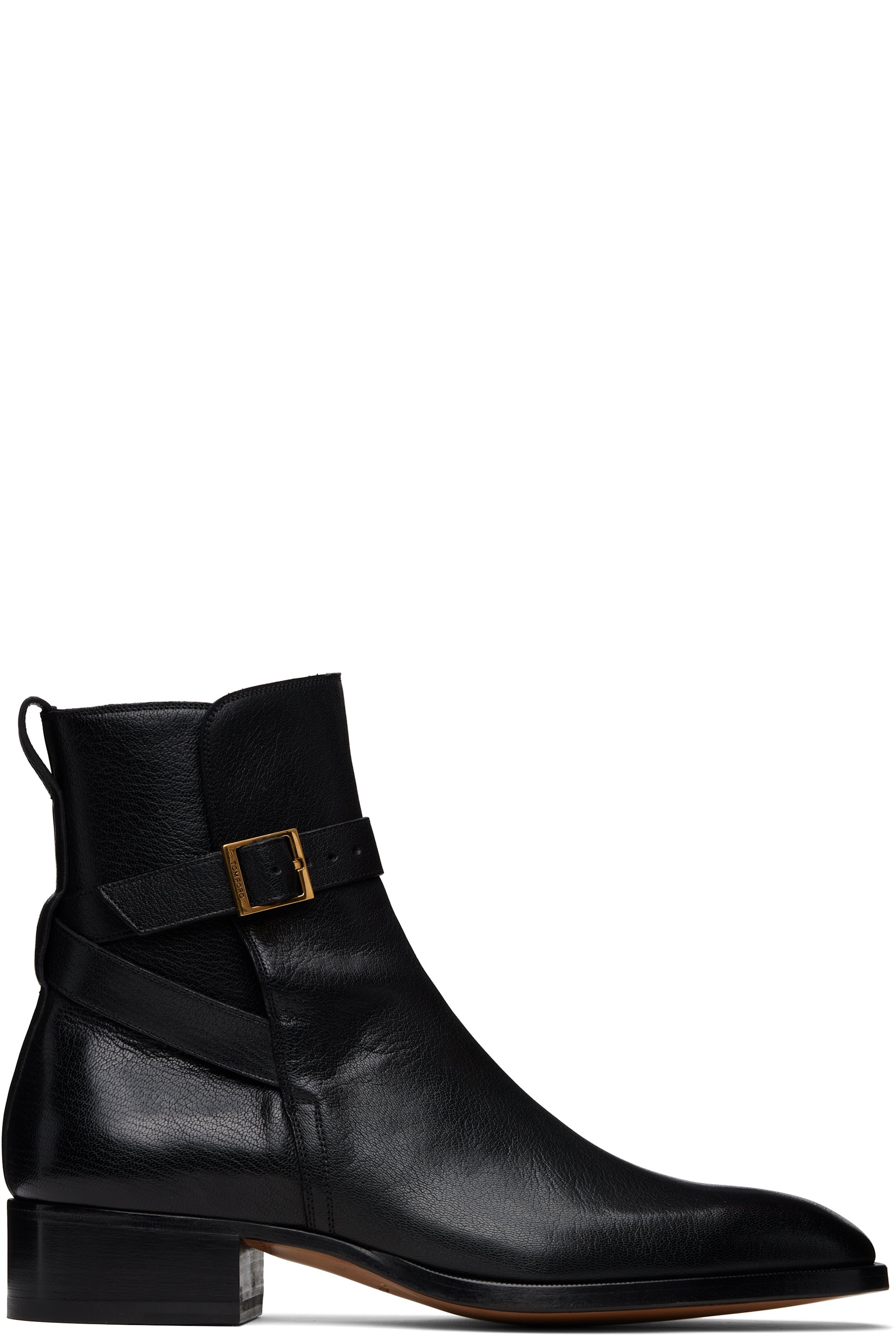 TOM FORD - Black Supple Grain Kenneth Buckle Boots