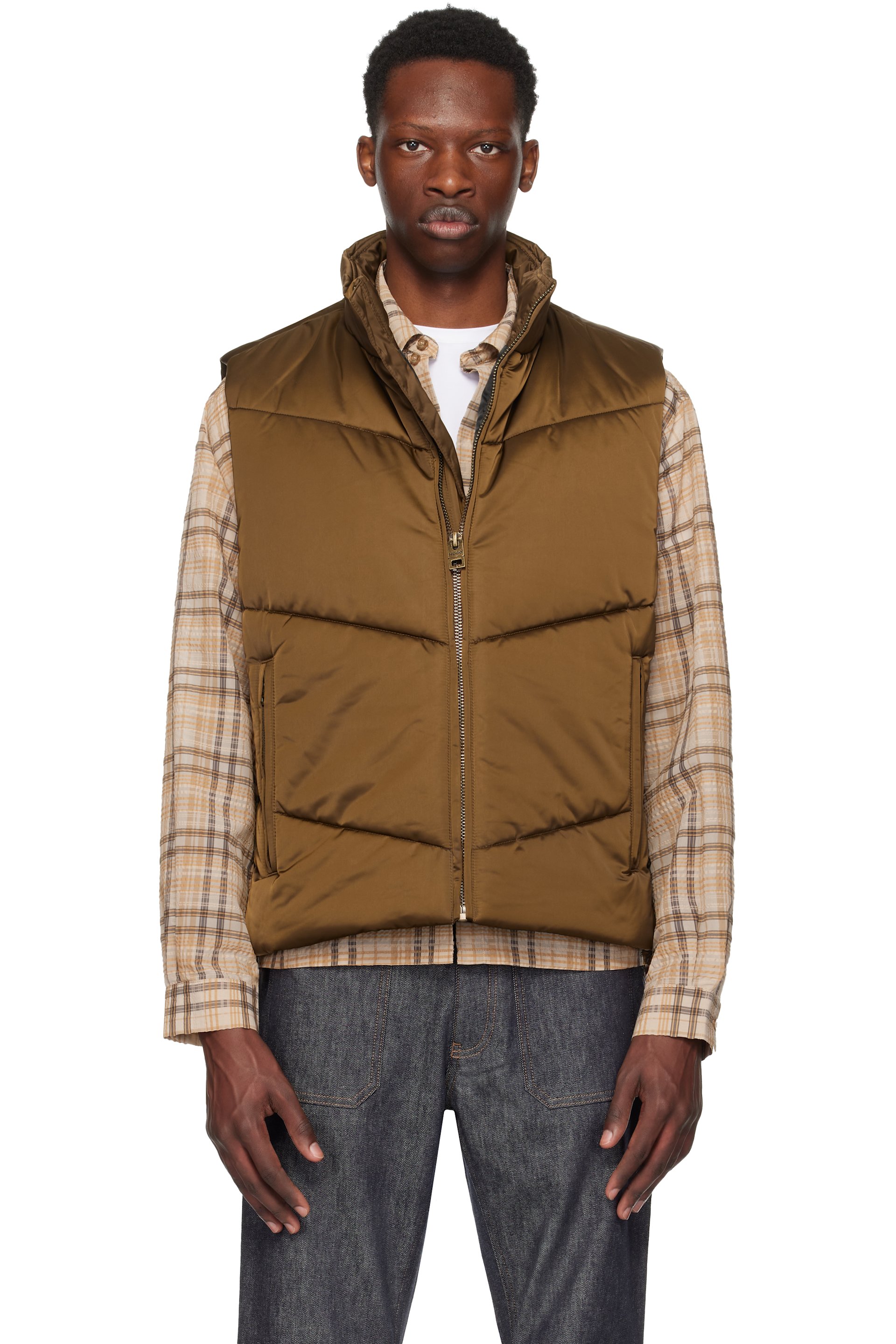 Hugo - Brown Water-Repellent Padded Satin Vest