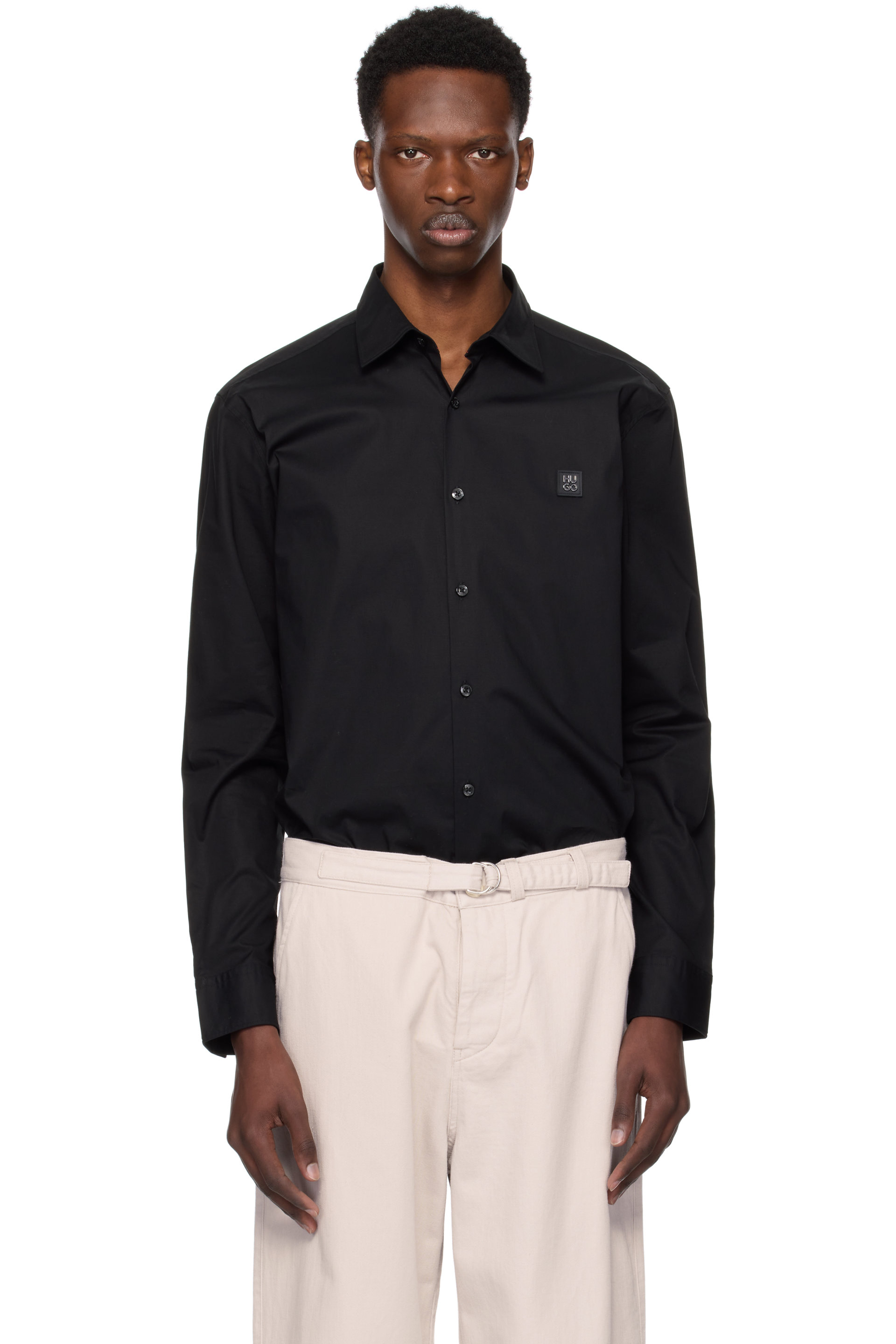Hugo - Black Slim-Fit Stretch Stacked Logo Shirt