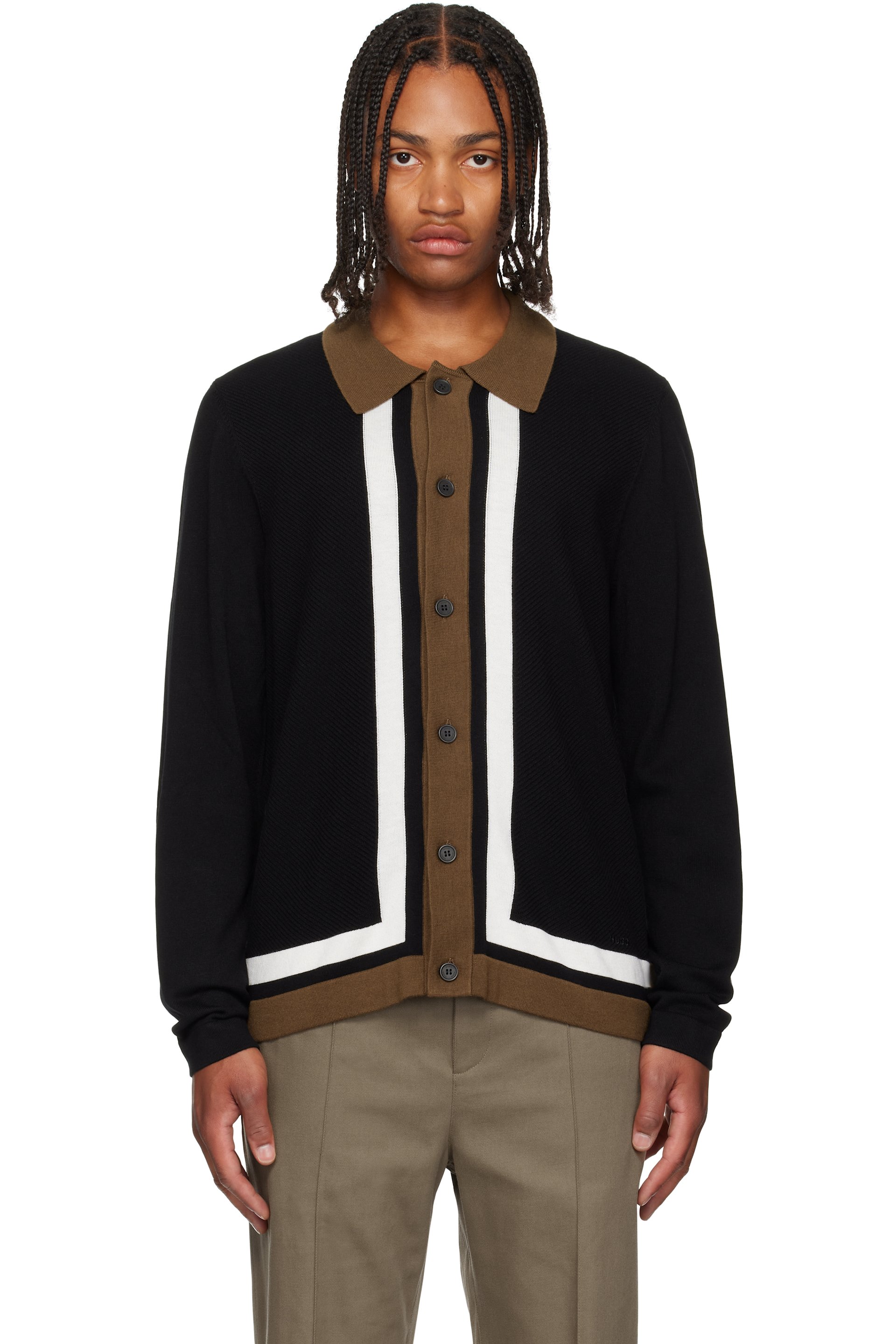 Hugo - Black Button-Up Striped Cardigan