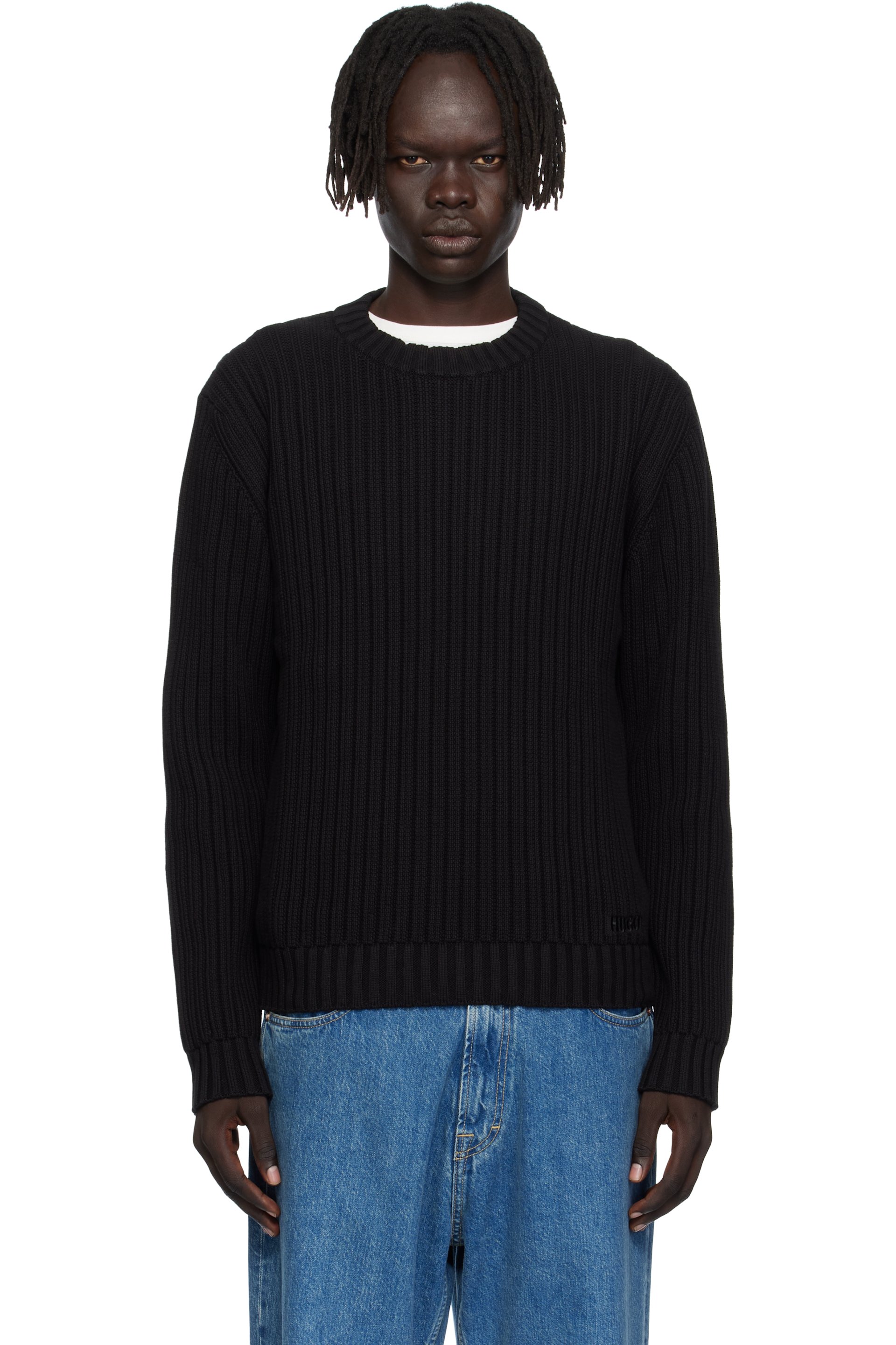 Hugo - Pull noir à logo brodé