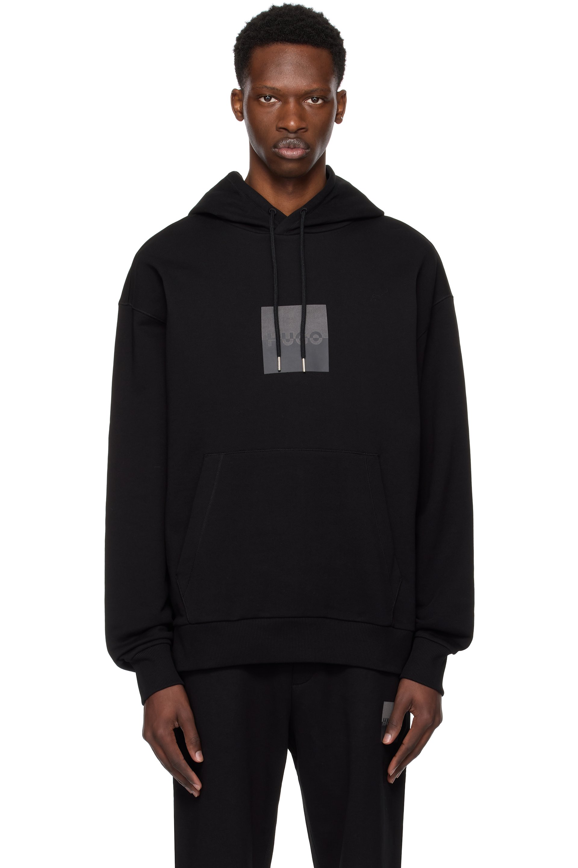 Hugo - Pull à capuche décontracté noir à logo
