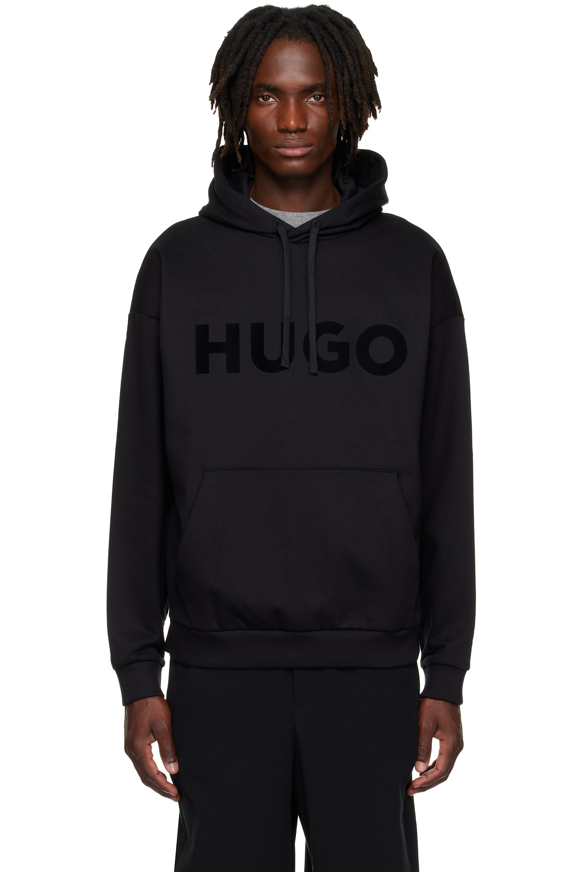 Hugo - Pull à capuche surdimensionné en jersey bouclette à logo