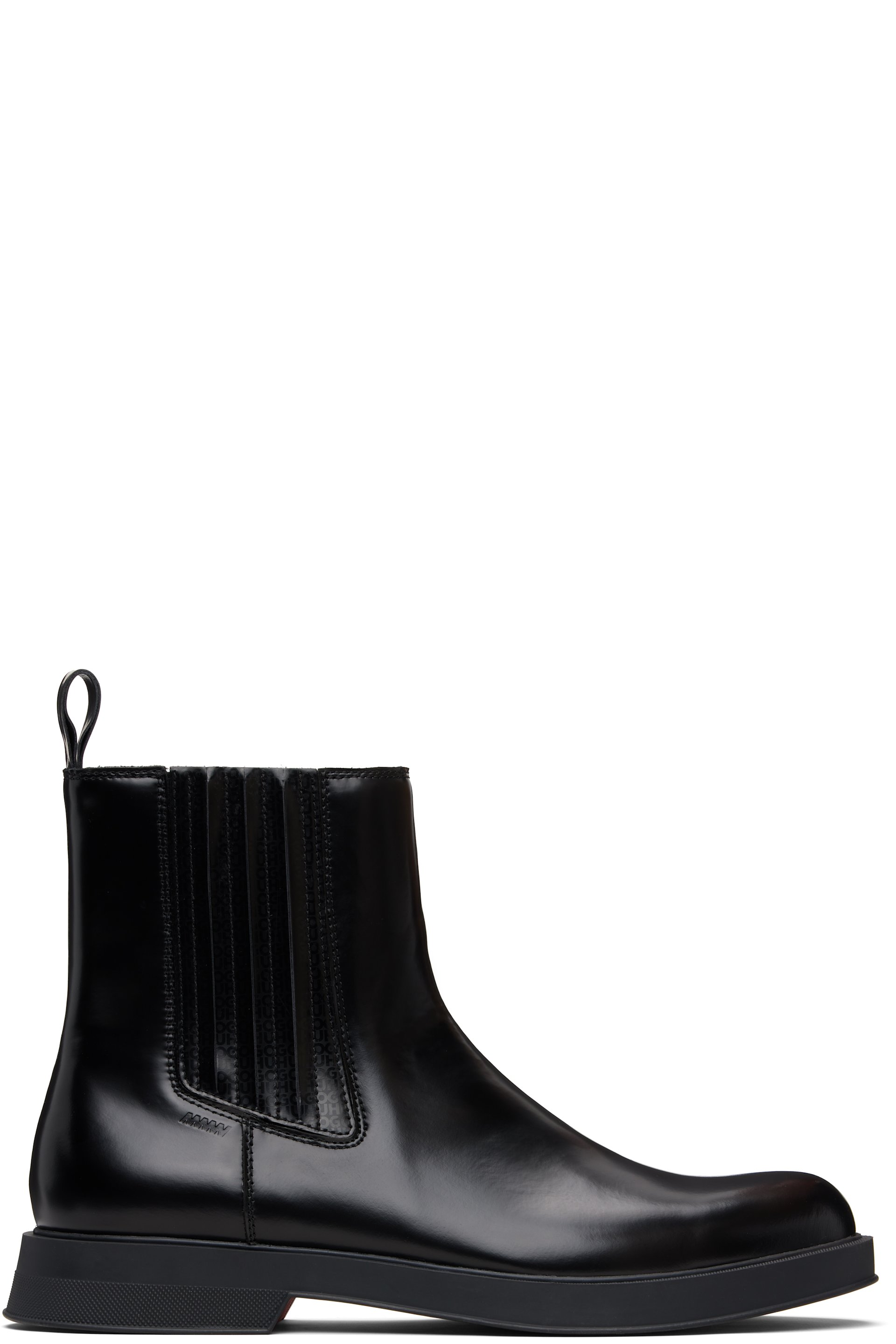 Hugo - Black Embossed-Logo Faux-Leather Chelsea Boots