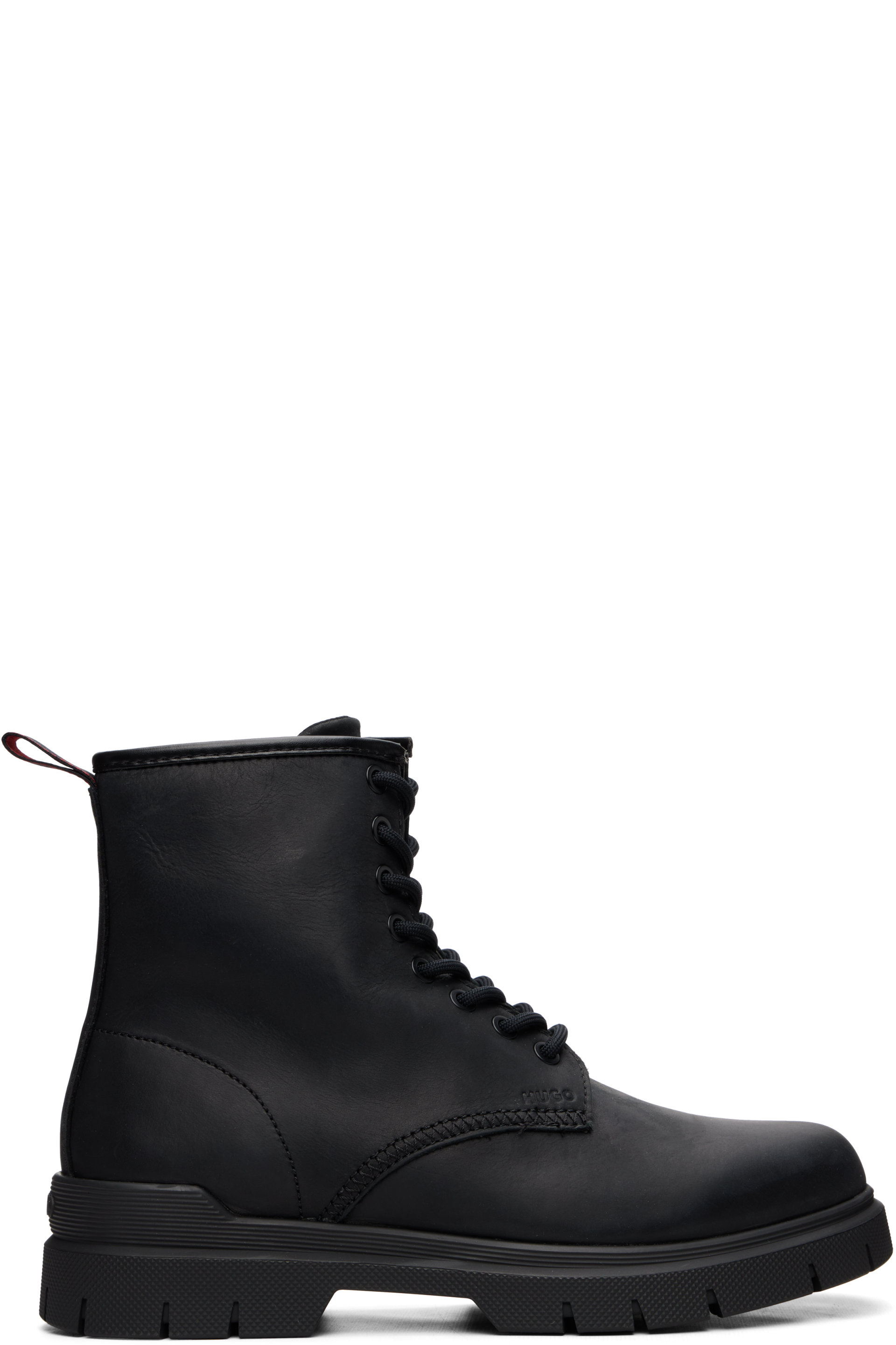 Hugo - Black Faux-Leather Combat Boots