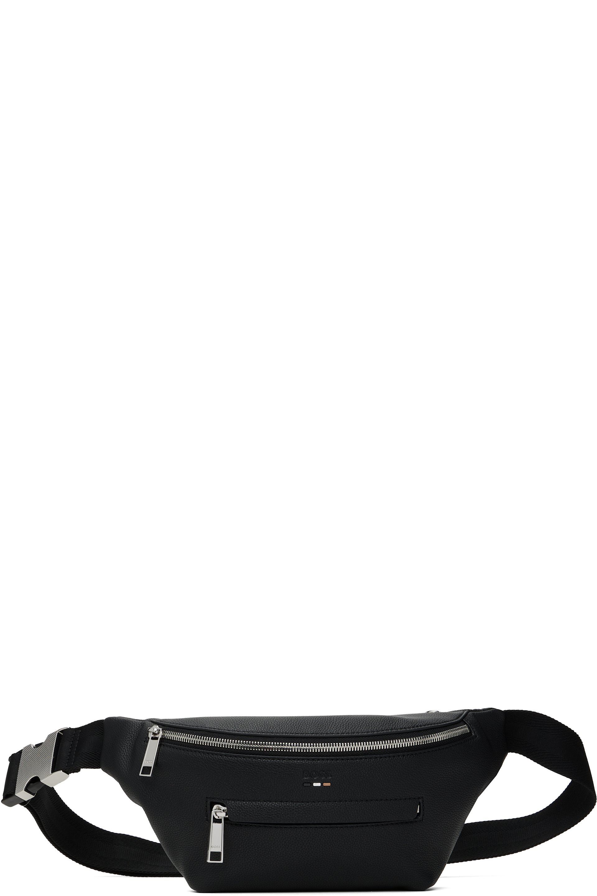 BOSS - Black Pebble-Grained Faux-Leather Belt Bag