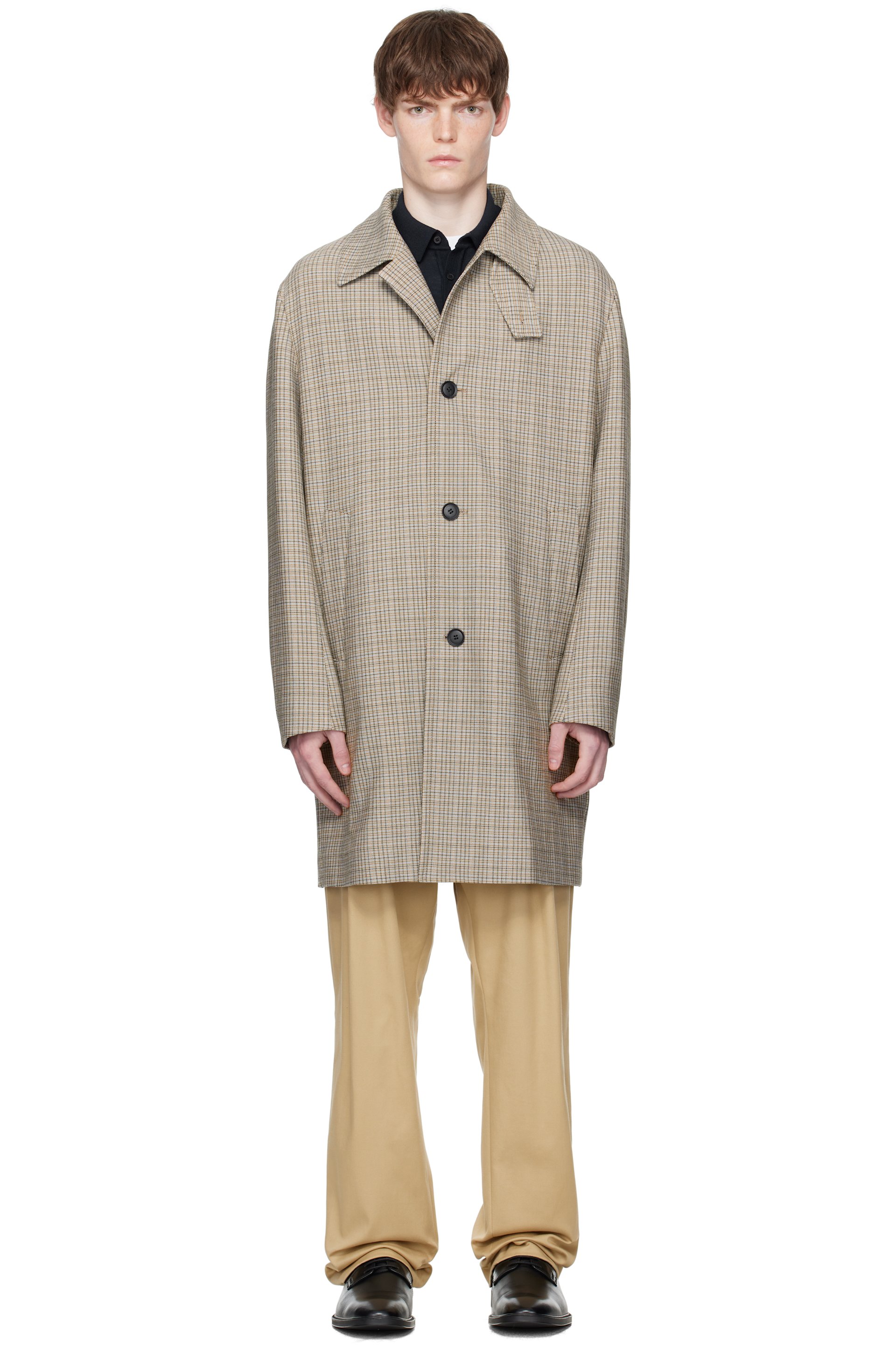 BOSS - Brown Classic-Fit Check Pattern Coat