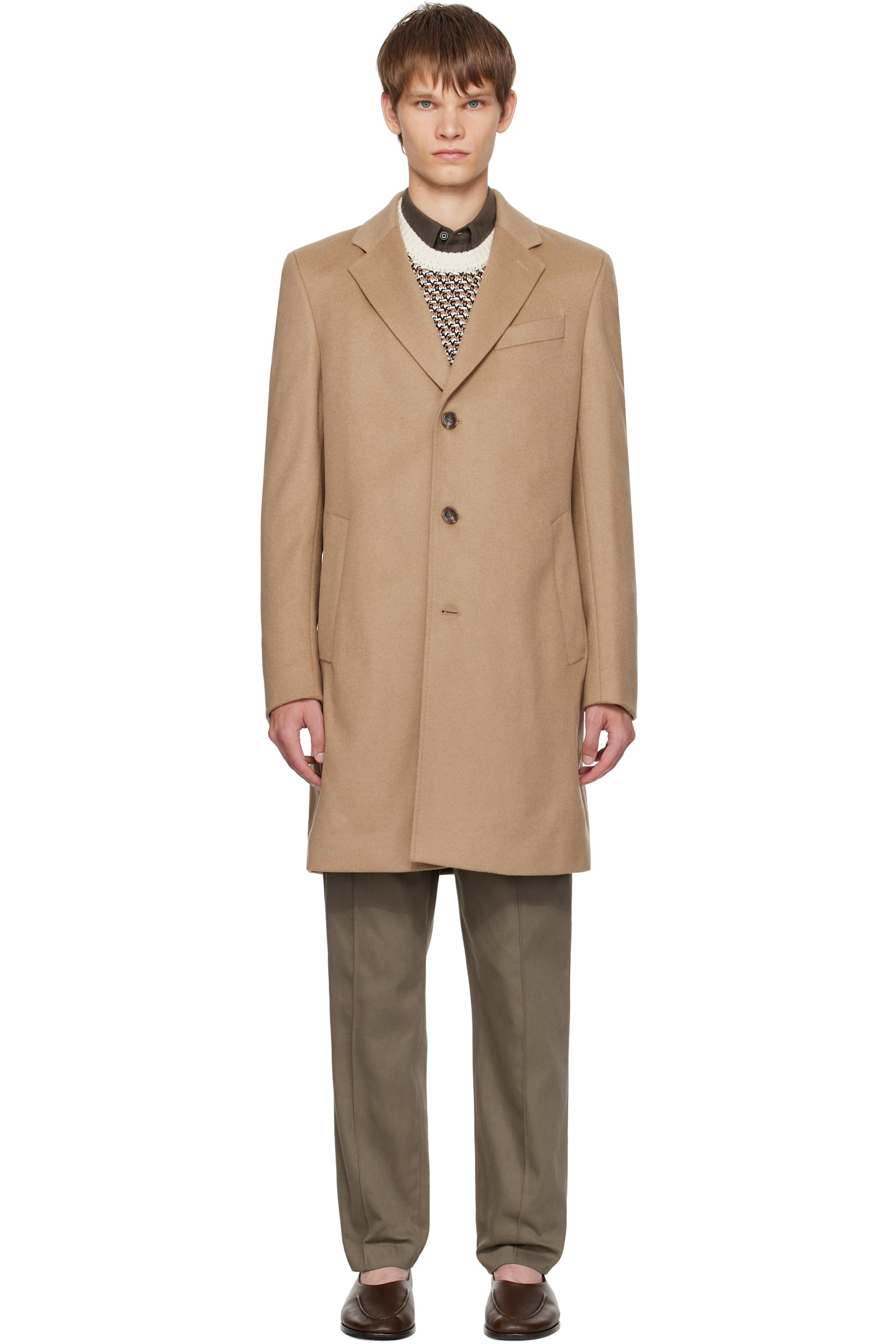 BOSS - Beige Regular-Fit Wool & Cashmere Coat