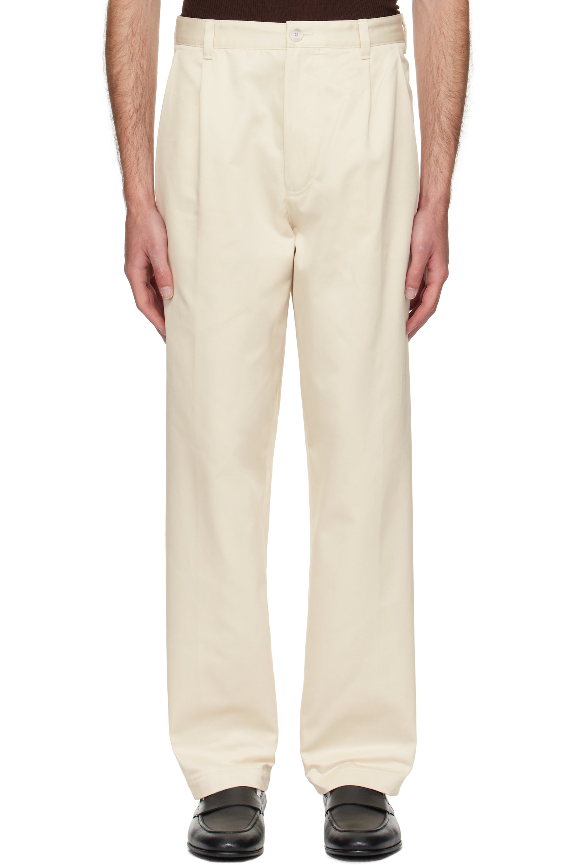 BOSS - Off-White Relaxed-Fit Cropped Trousers
