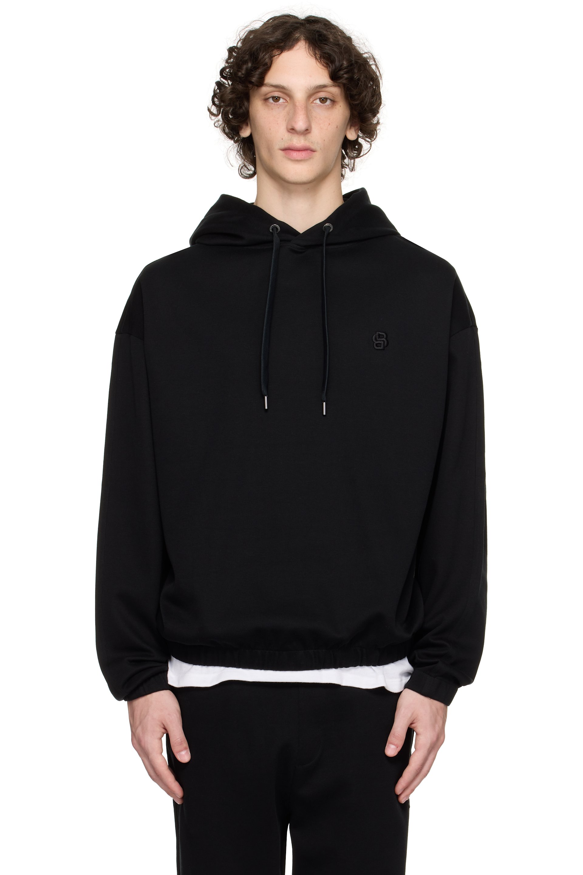 Boss - Pull à capuche décontracté noir en coton mercerisé