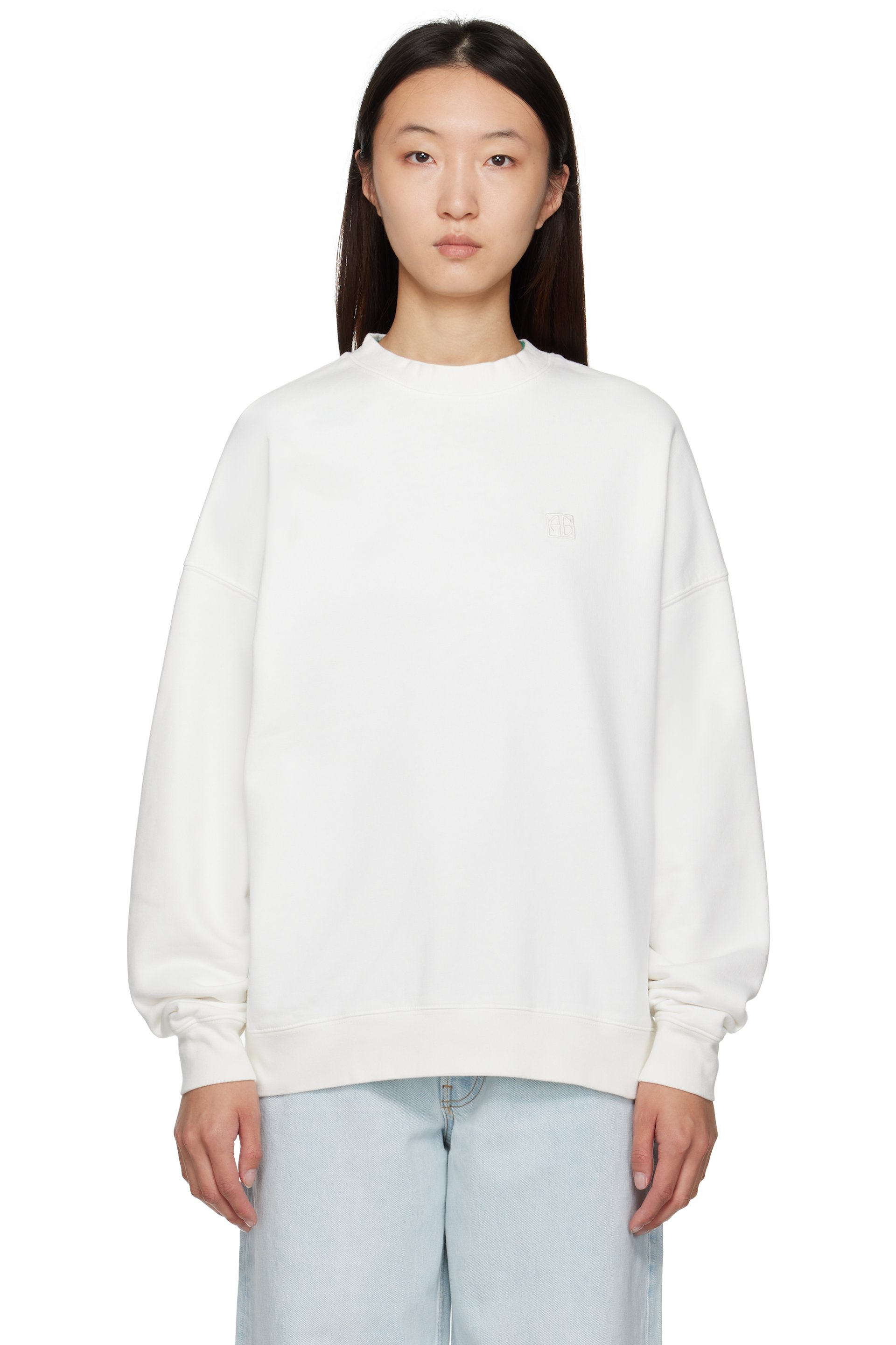 ANINE BING - Pull molletonné Miles blanc cassé à monogramme