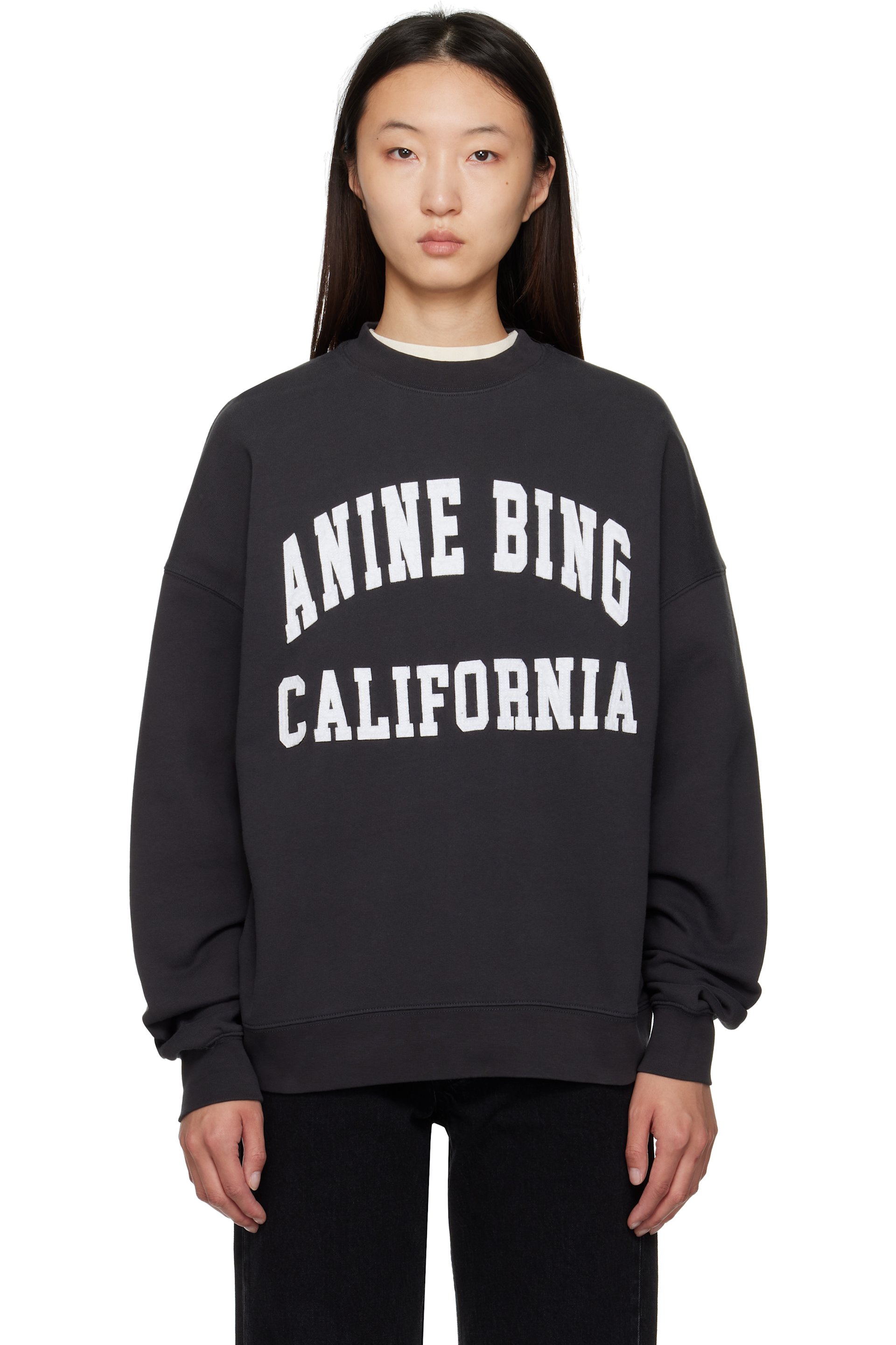 ANINE BING - Pull molletonné Miles noir à logos