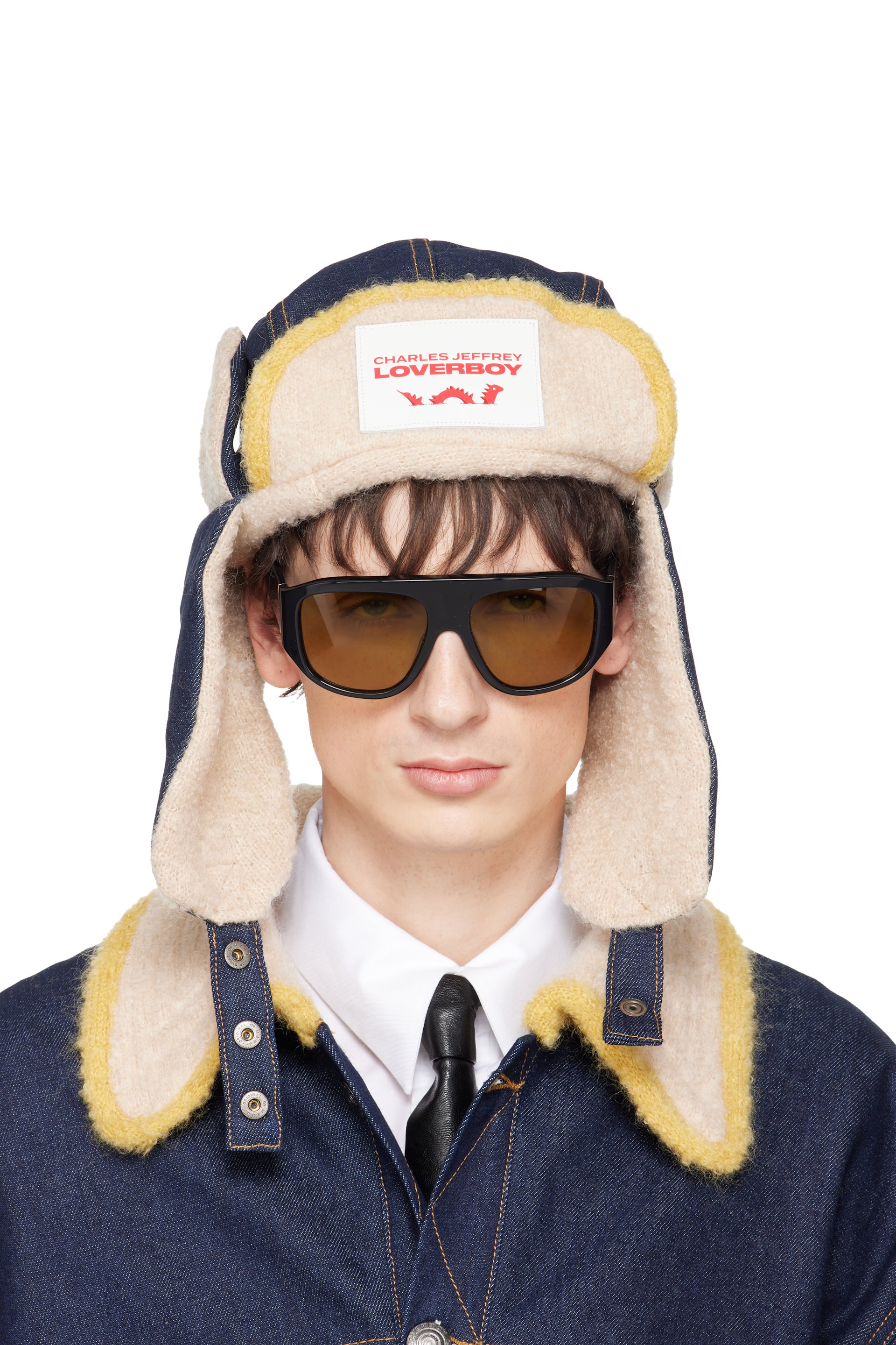Charles Jeffrey LOVERBOY - Ouchanka bleu marine et beige en tricot