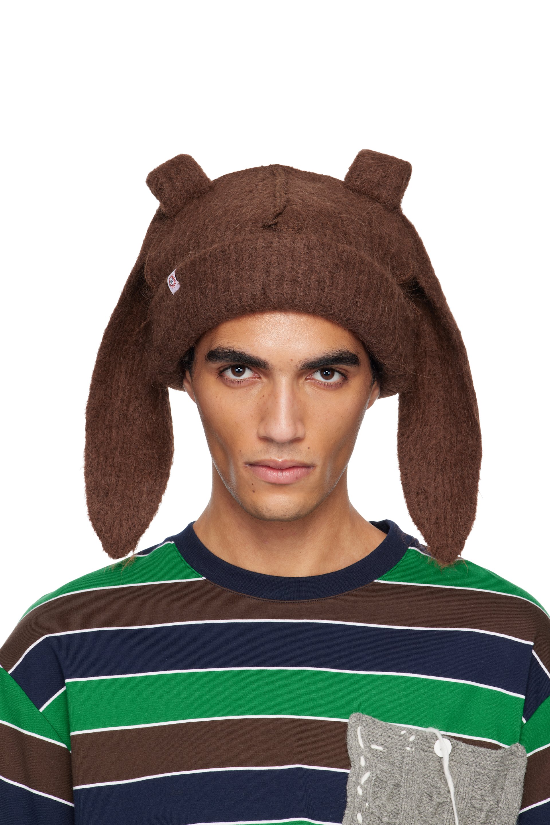 Brown Alpaca Chunky Rabbit Beanie by Charles Jeffrey LOVERBOY on Sale