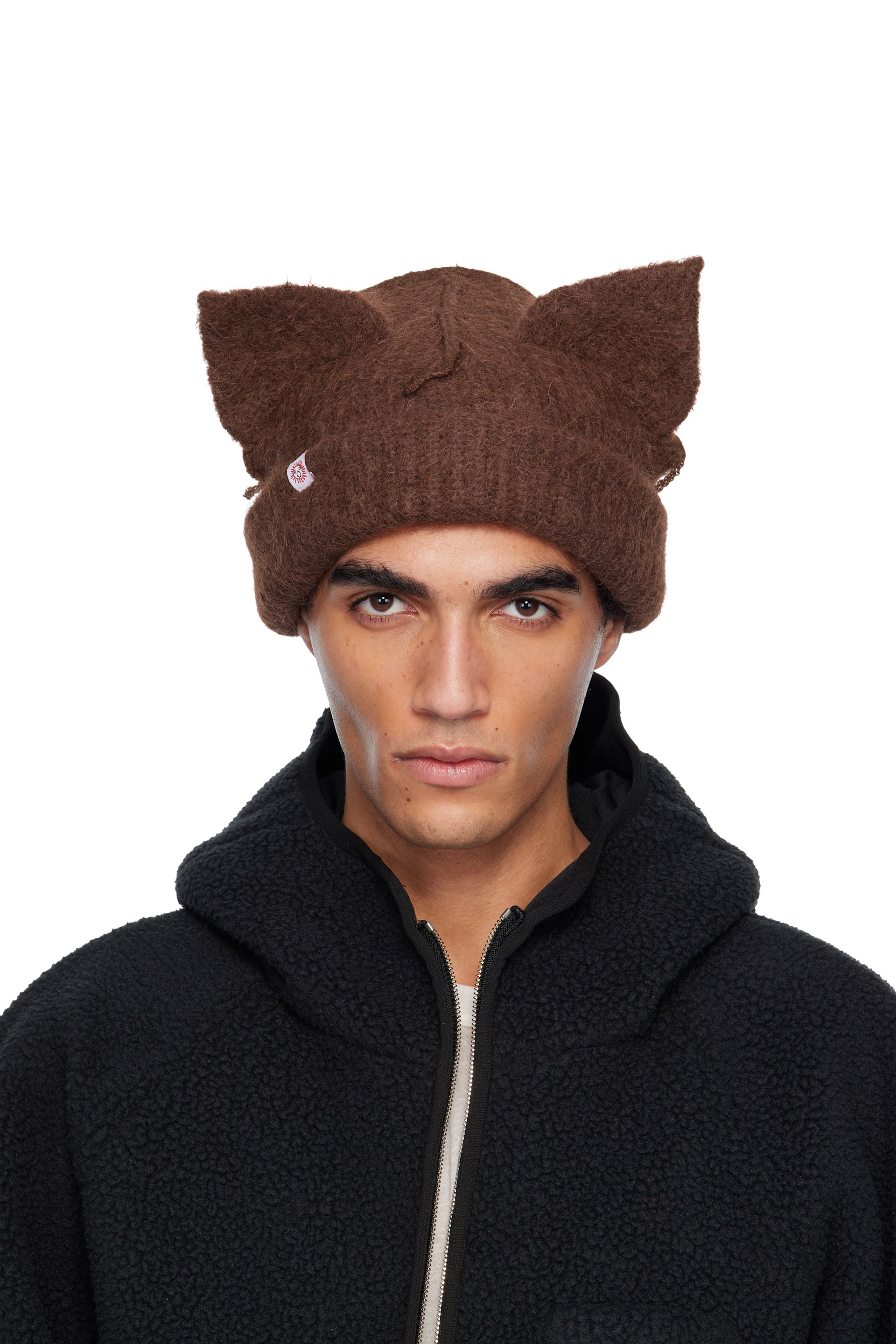 Brown Alpaca Chunky Ears Beanie by Charles Jeffrey LOVERBOY on Sale