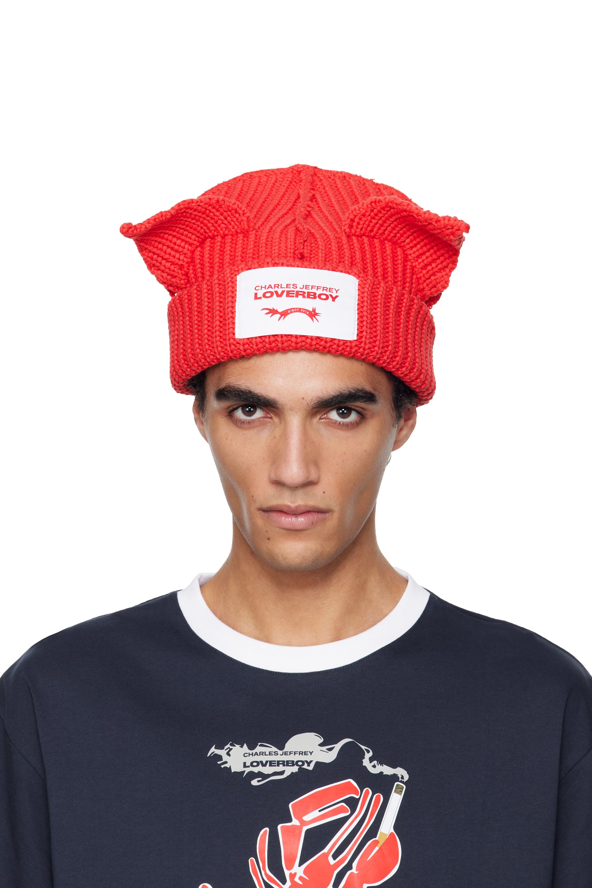 Charles Jeffrey LOVERBOY - Bonnet épais rouge à appliqués d'oreille