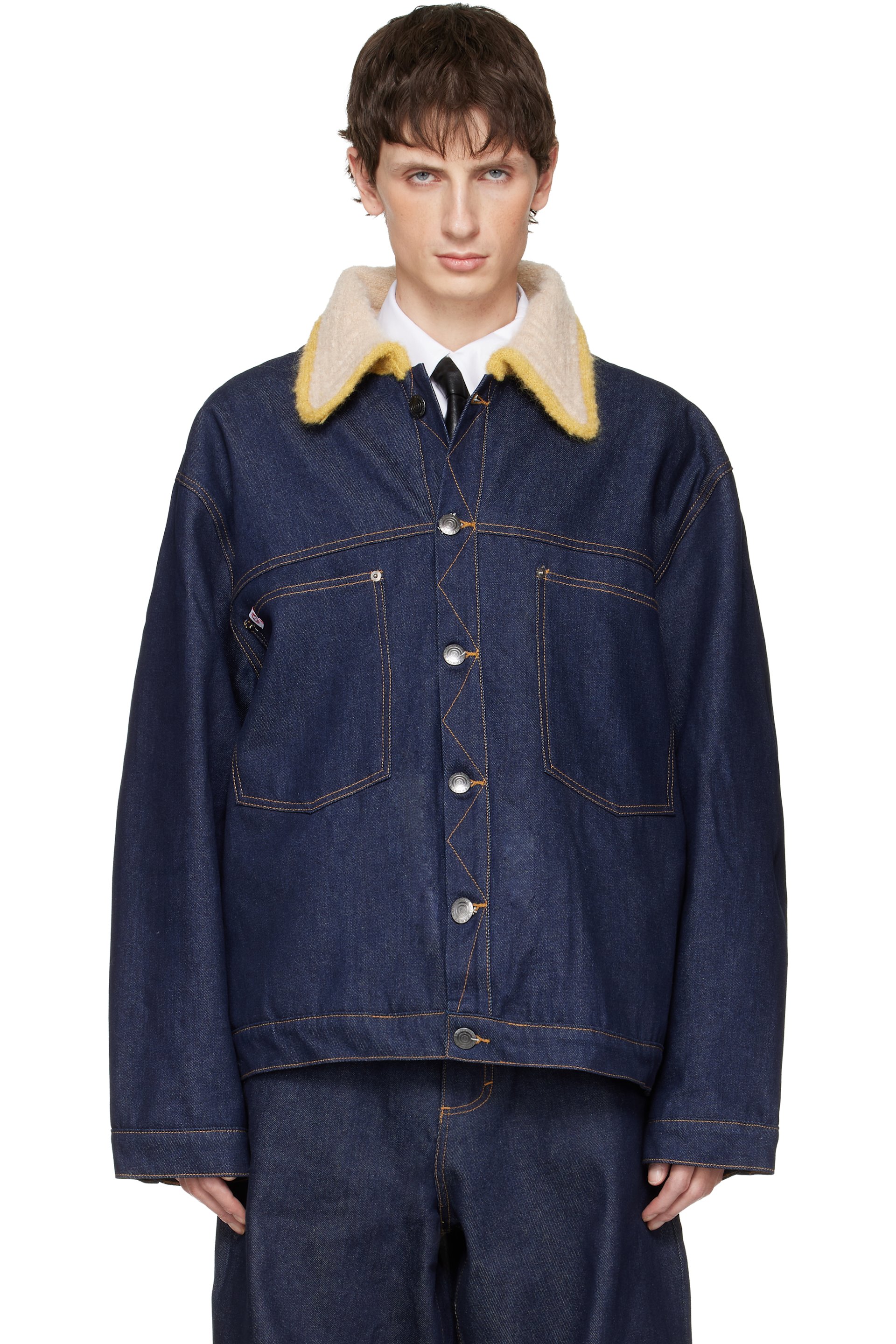 Charles Jeffrey LOVERBOY - Navy Knitted Collar Denim Jacket