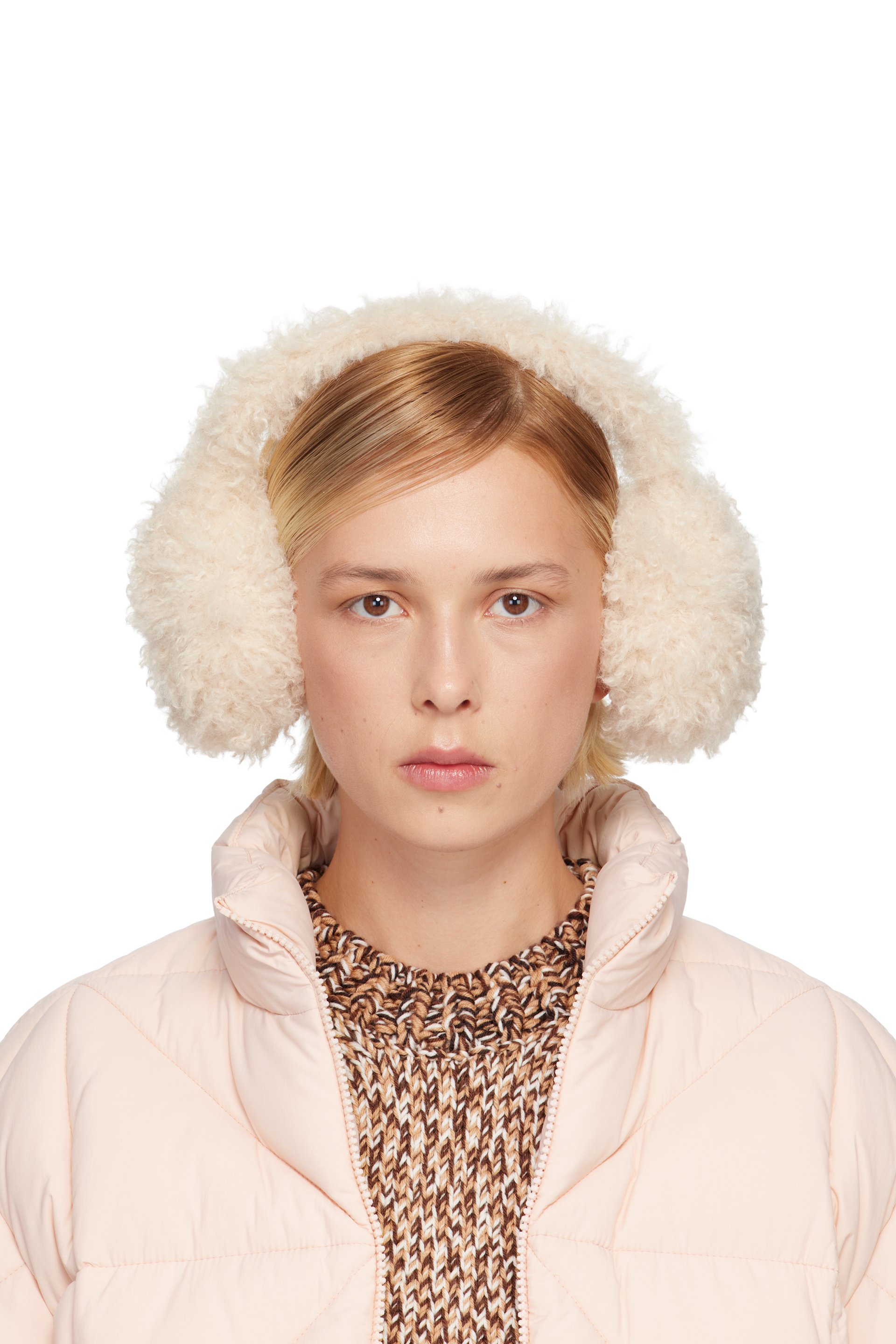 Moncler - Cache-oreilles Muffs beige à logo