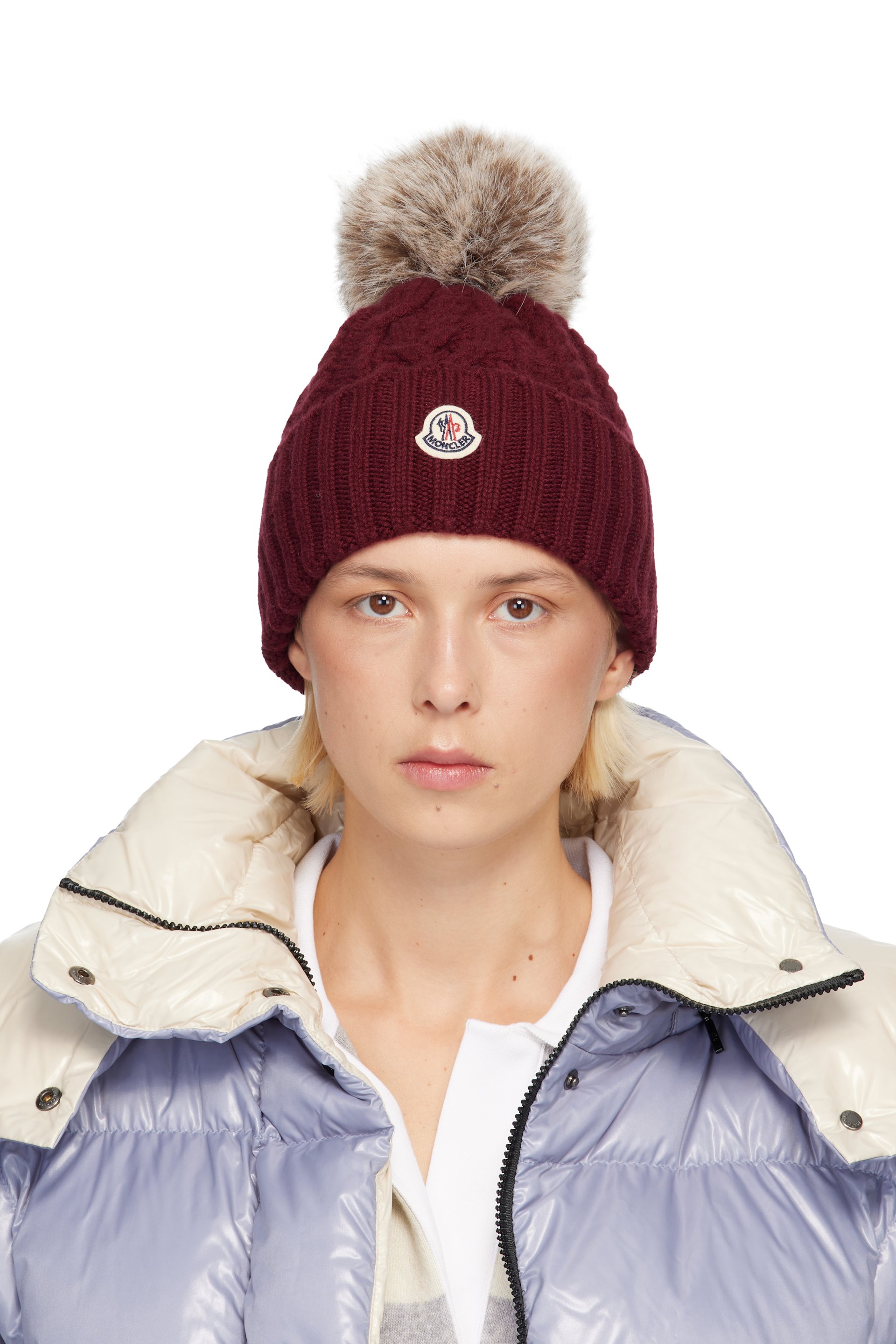 Moncler - Bonnet bourgogne en cachemire mélangé à pompon
