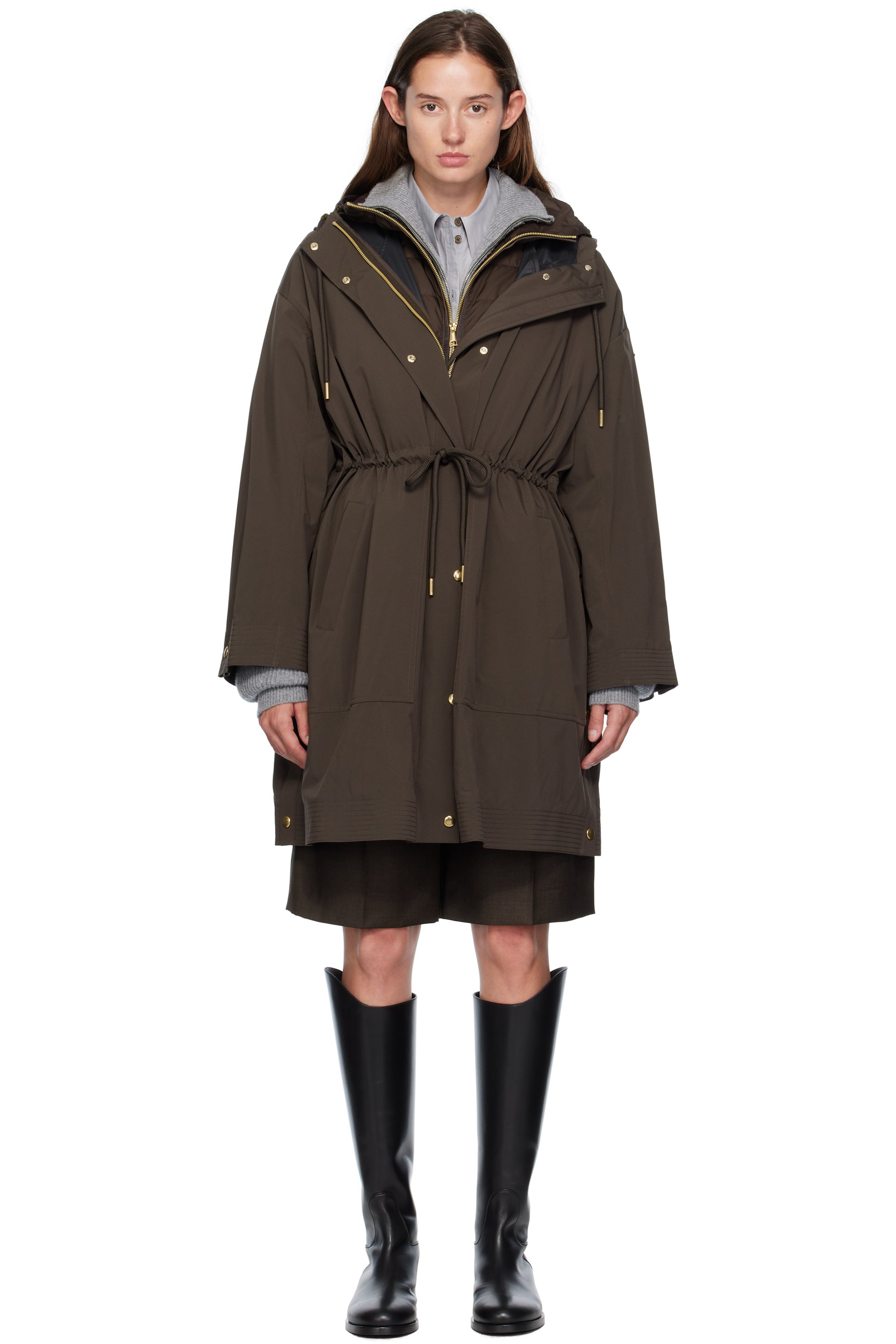 Moncler: Brown Sainbel Long Down Parka | SSENSE