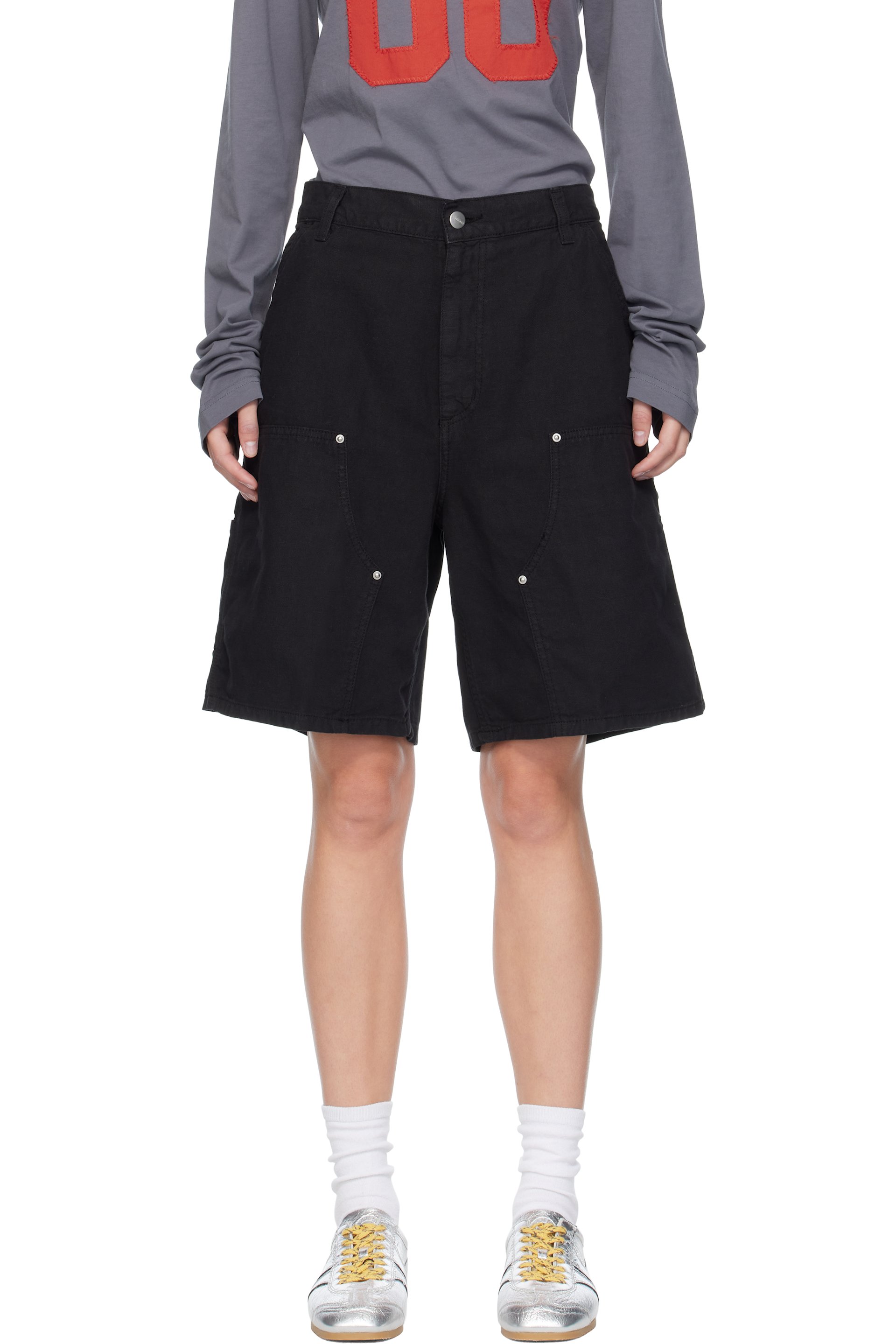 Carhartt Work In Progress - Short Branford noir à empiècement aux genoux