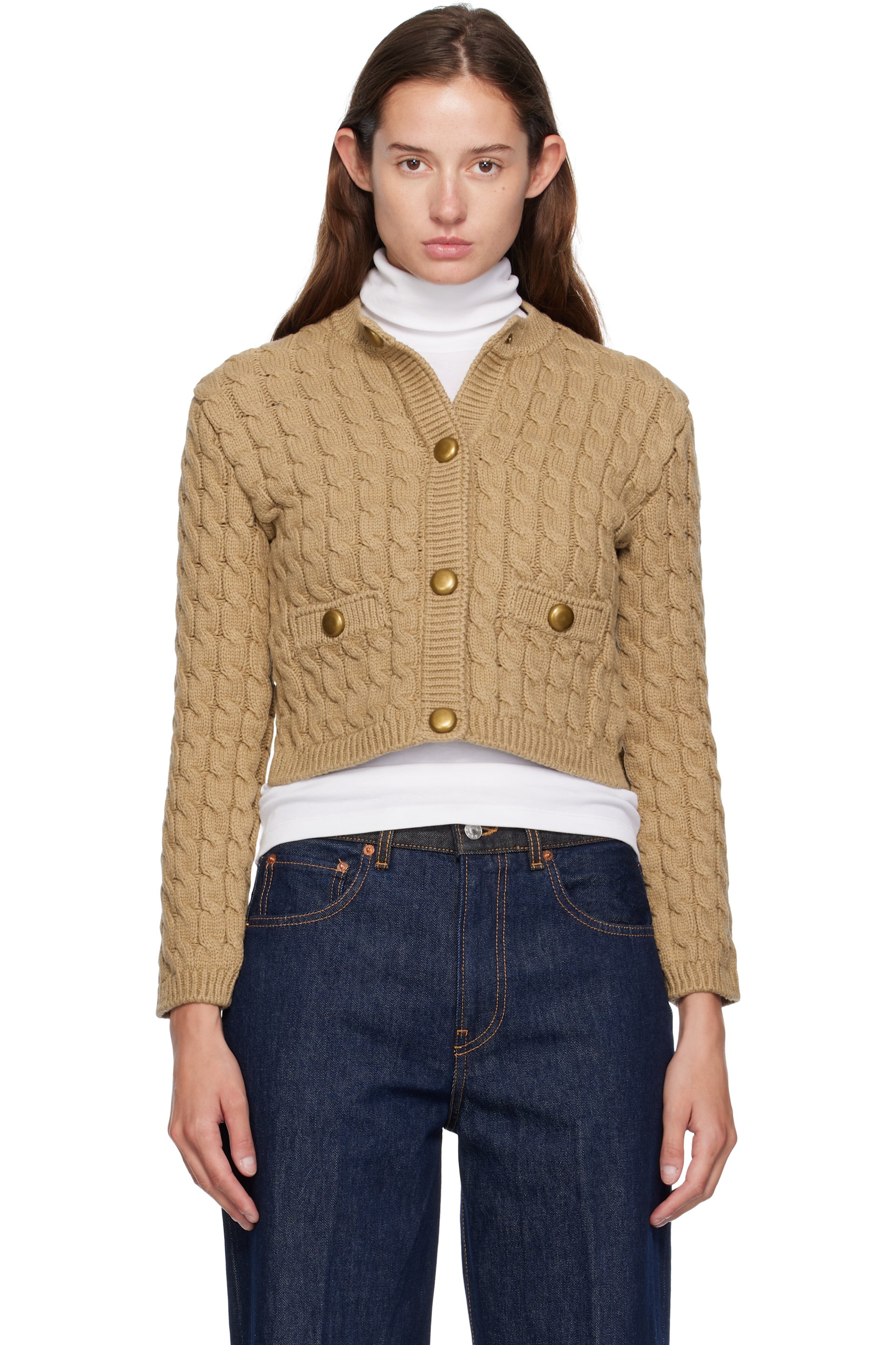 Moncler - Cardigan beige en coton mélangé