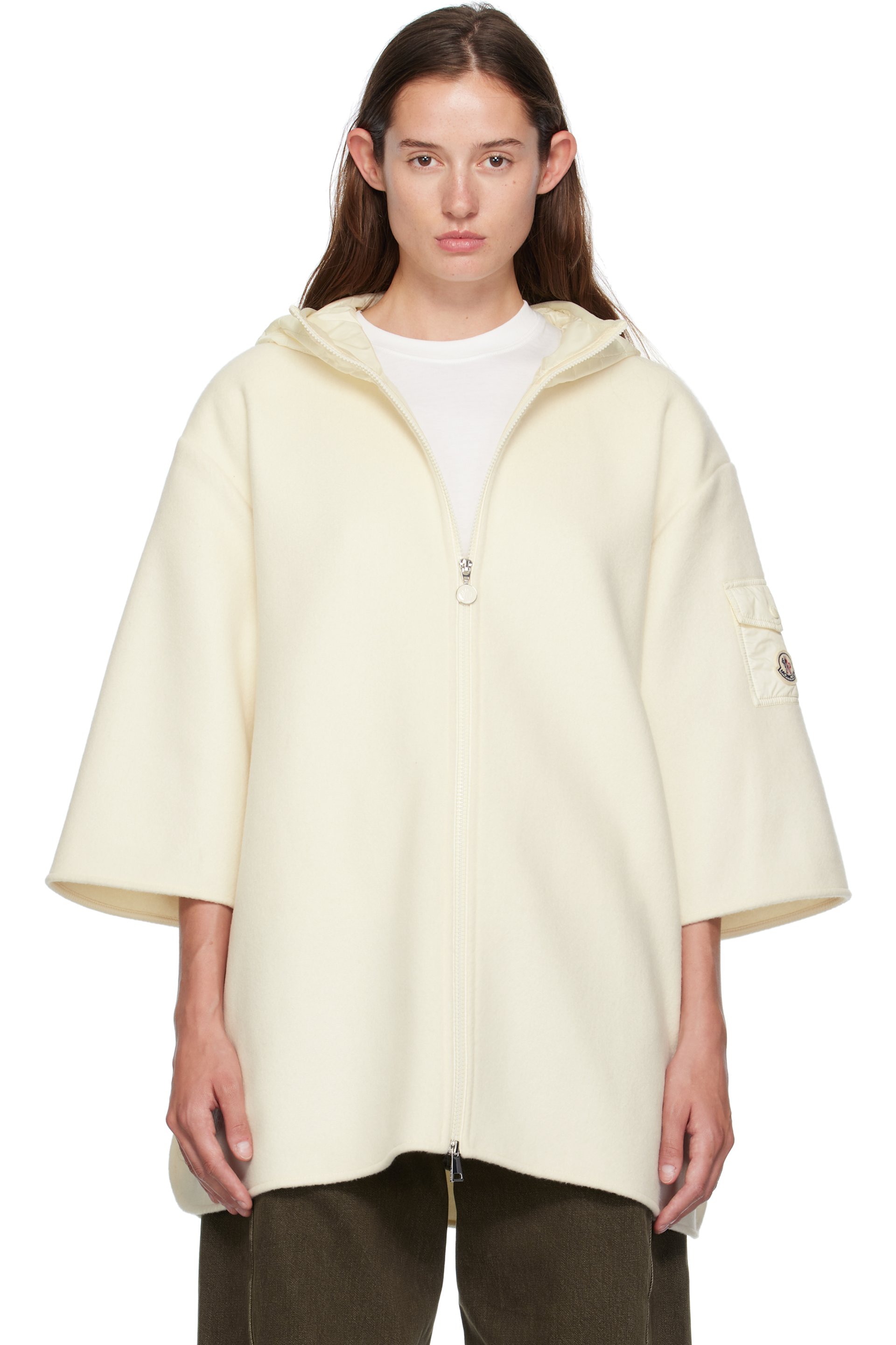 Moncler - Blouson de style cape beige en laine