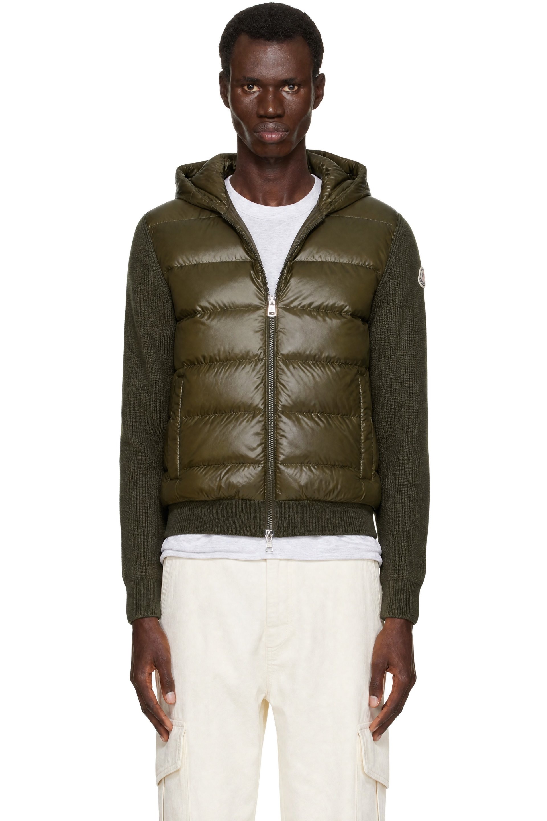 Moncler - Khaki Padded Wool Zip-Up Down Hoodie