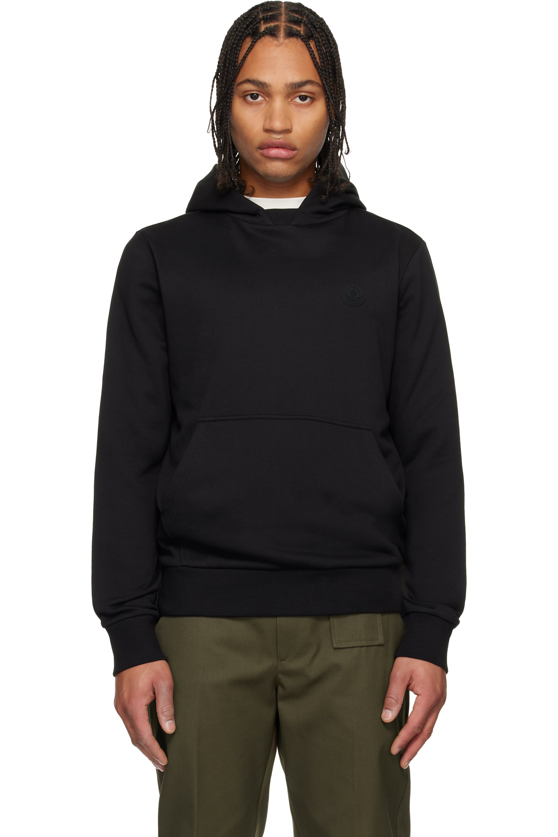Moncler - Pull à capuche noir en coton à logo
