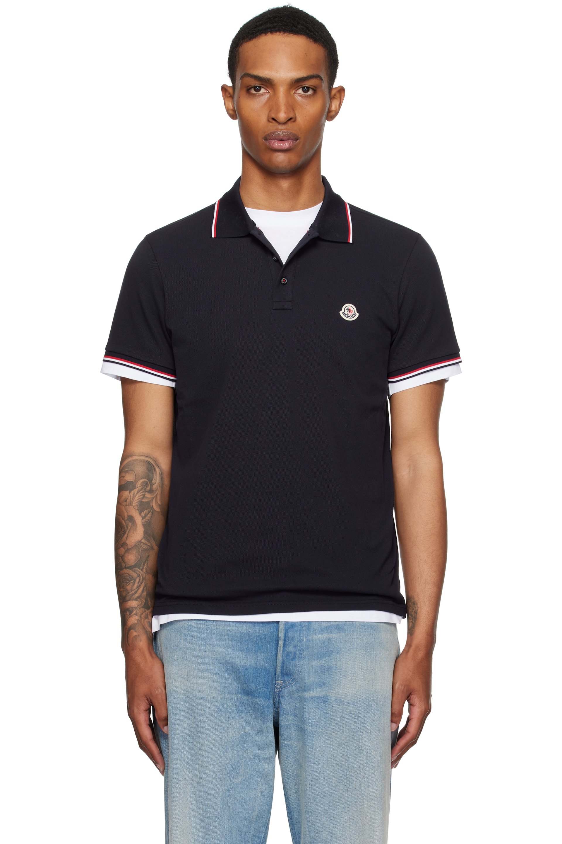 Moncler - Navy Tricolor-Trimmed Cotton Piquet Polo