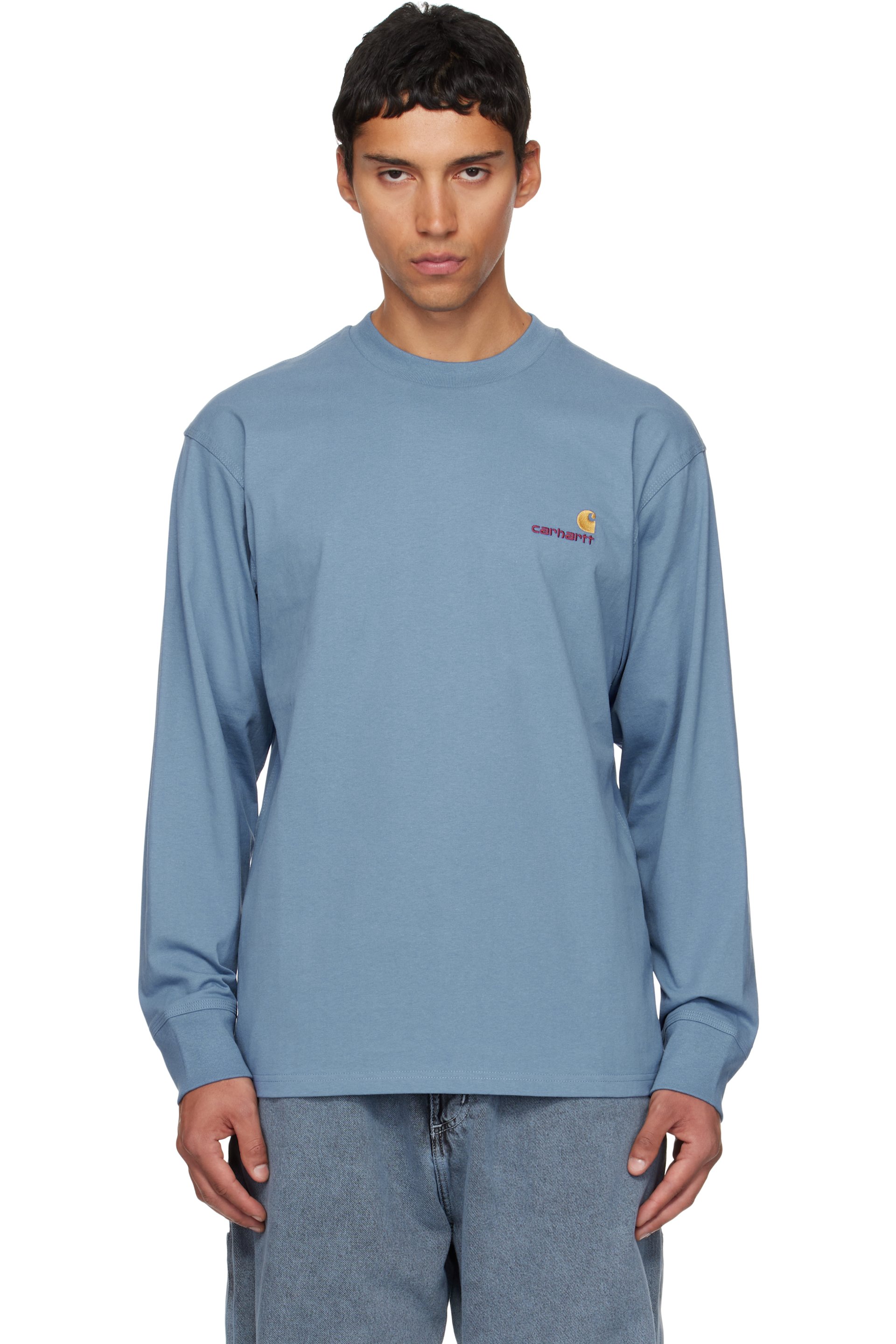 Carhartt Work In Progress - Blue American Script Long Sleeve T-shirt