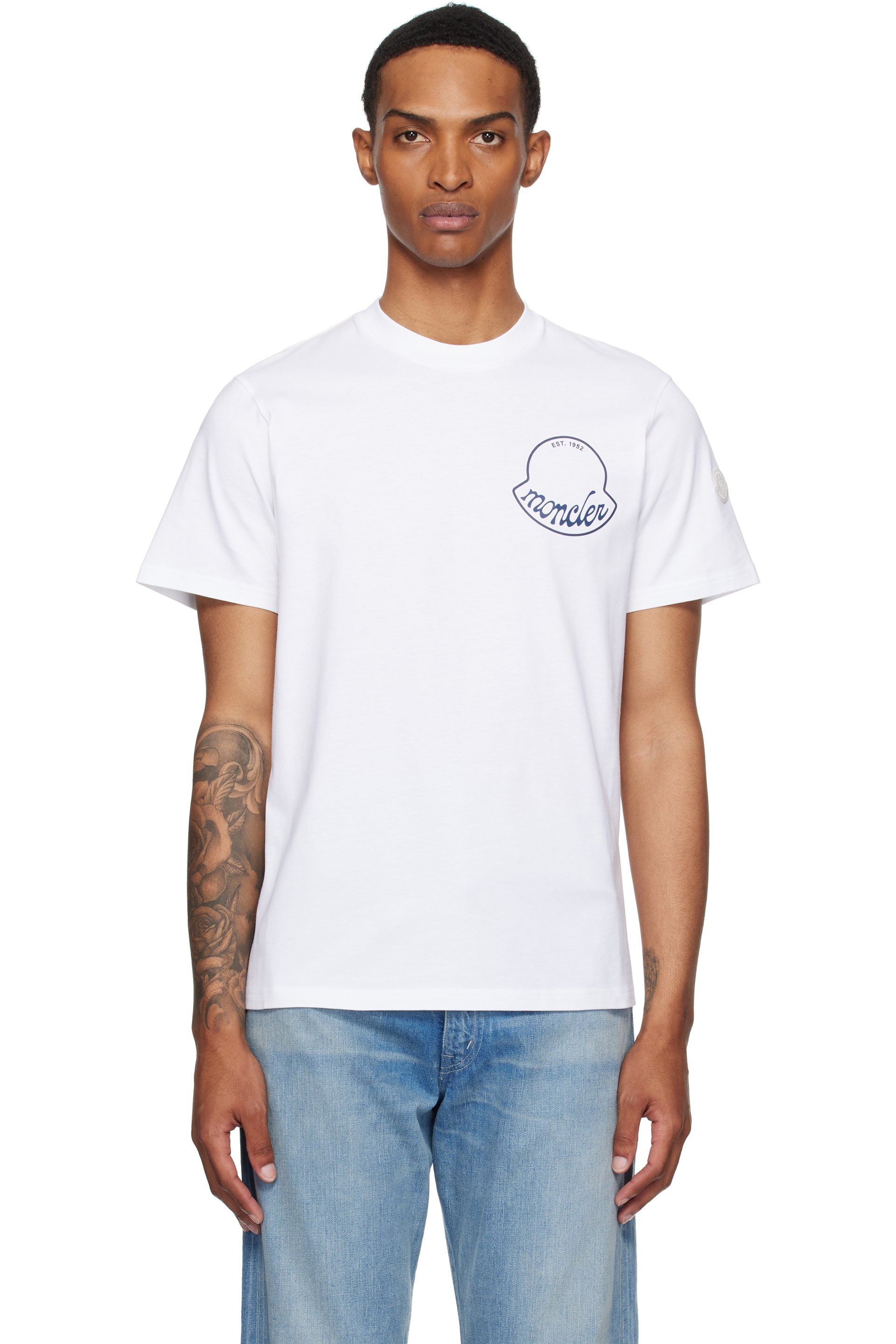 Moncler: ホワイト ロゴ コットン Tシャツ | SSENSE 日本
