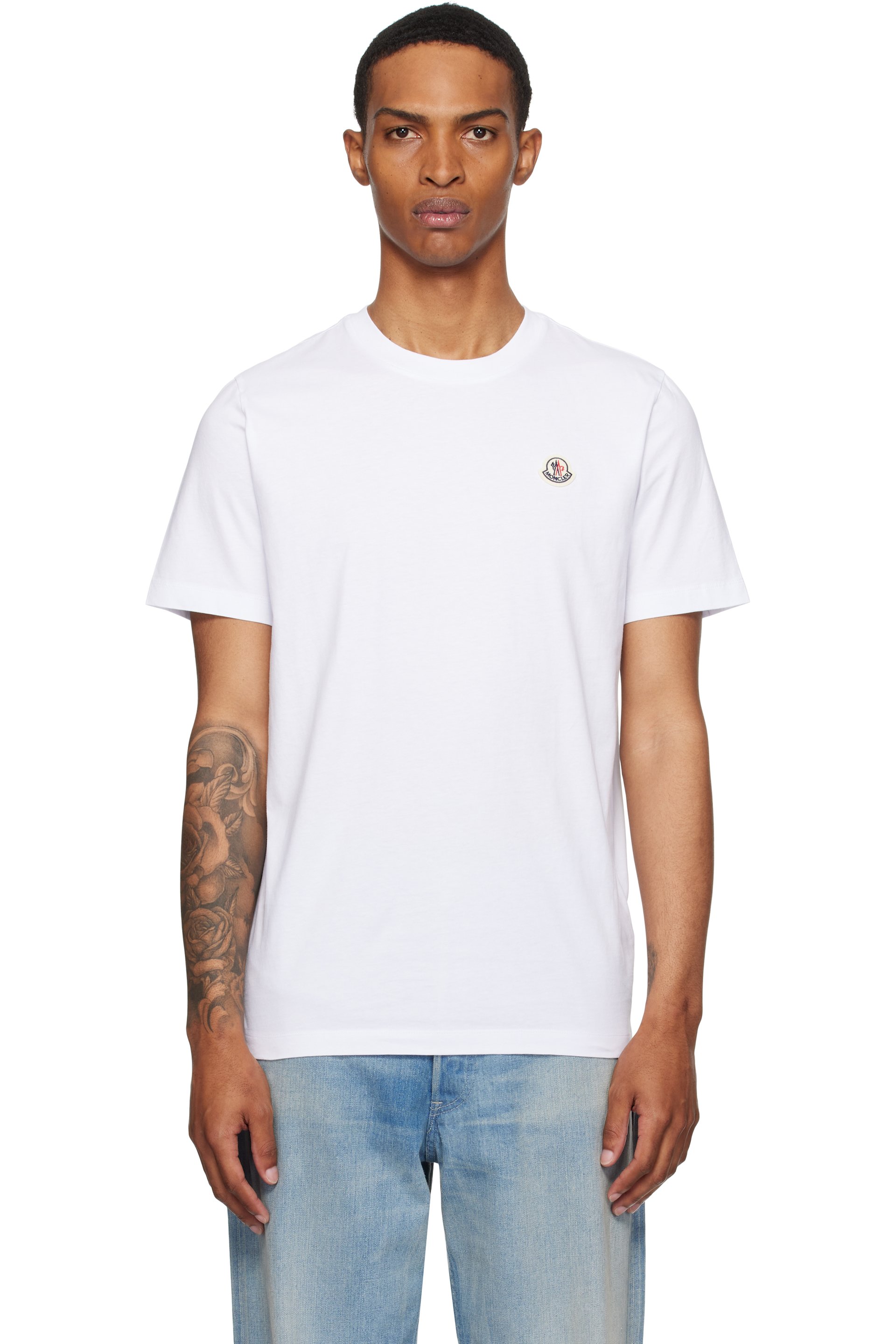 Moncler - ホワイト ロゴパッチ コットン Tシャツ 3枚セット