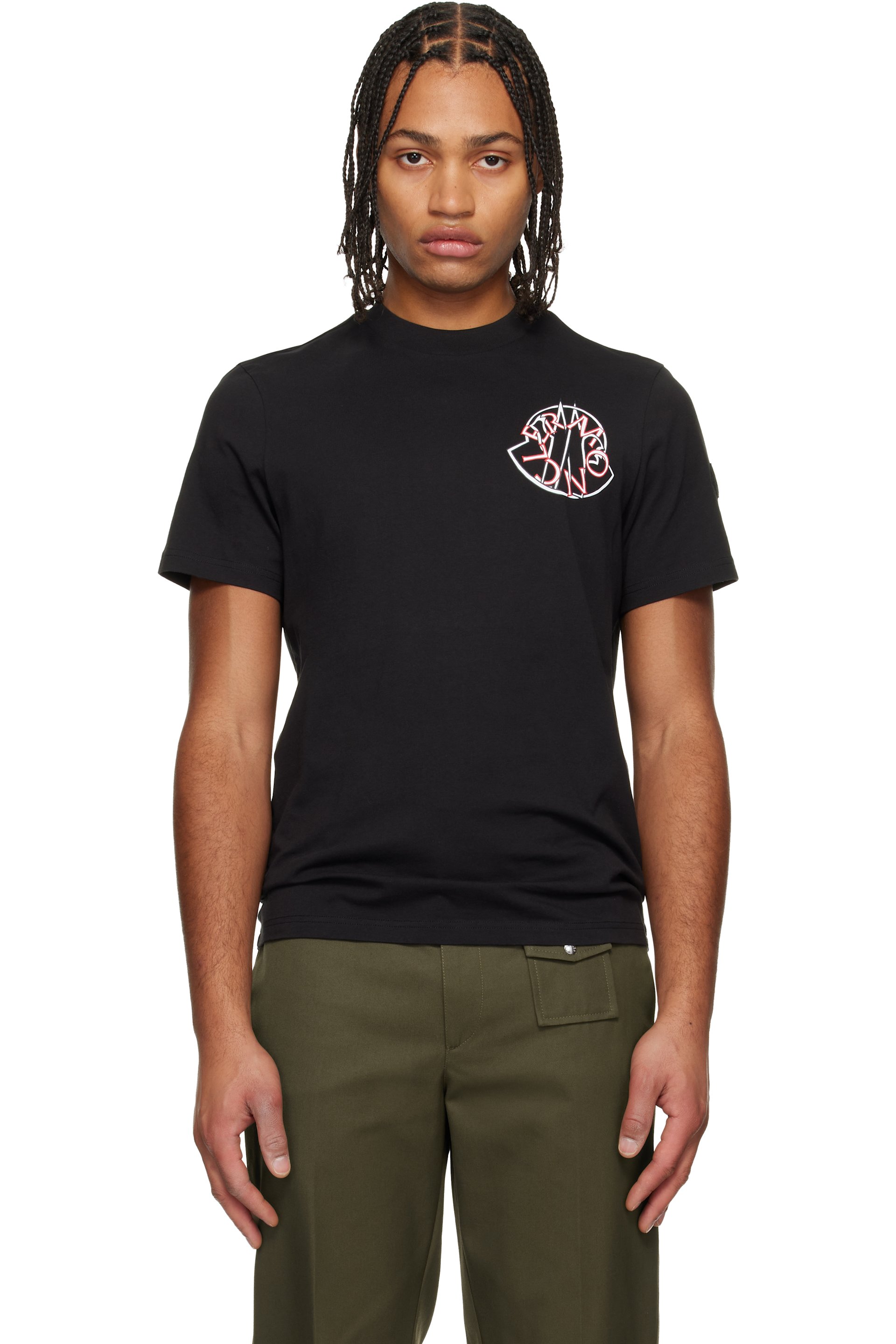 Moncler - ブラック Overlapped Logo コットン Tシャツ