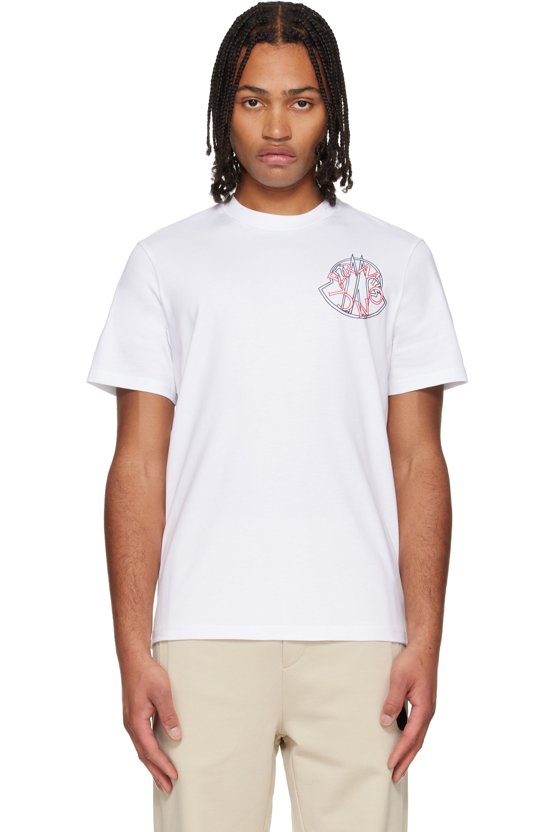 Moncler - ホワイト Overlapped Logo コットン Tシャツ