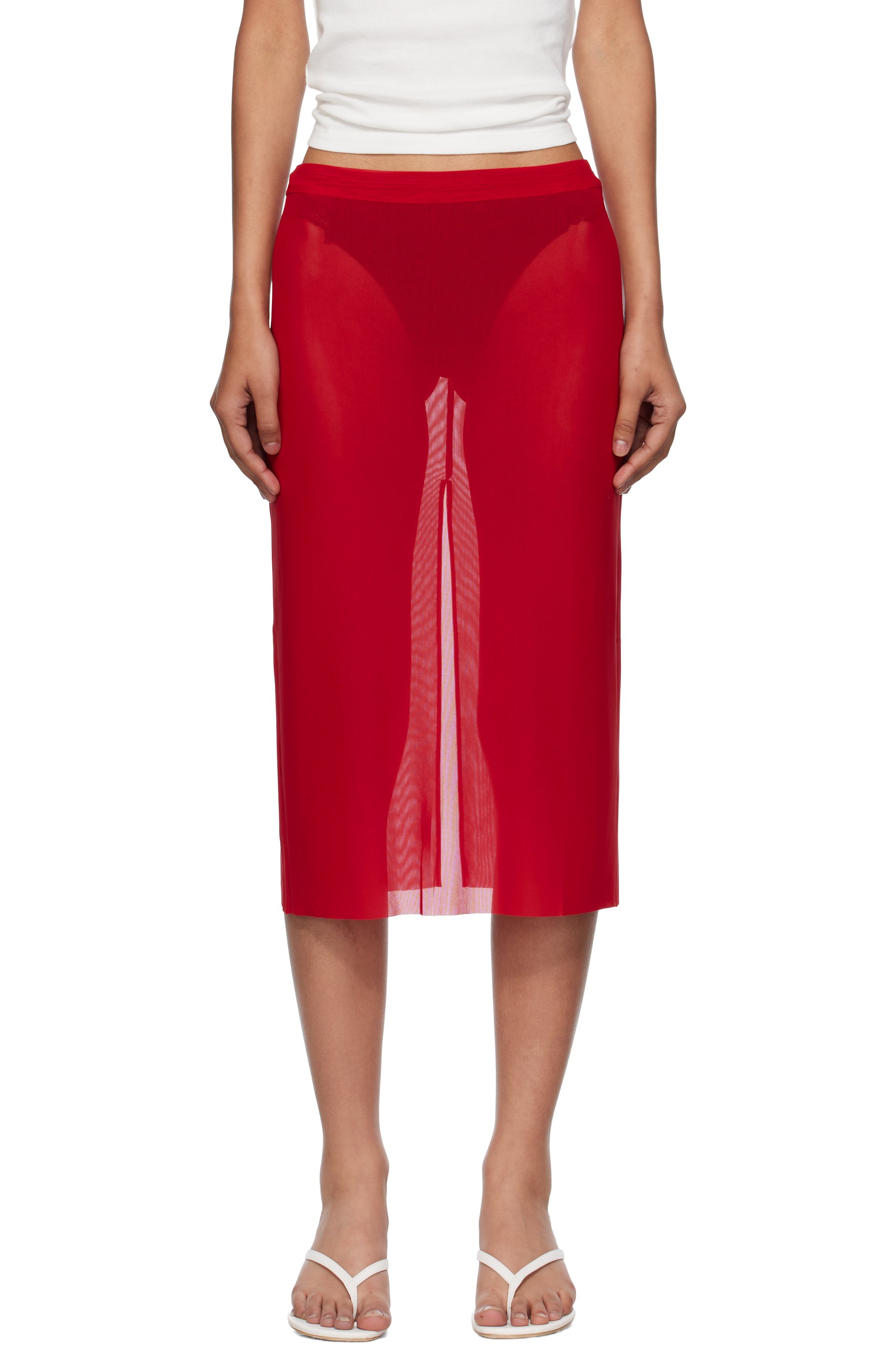 The Frankie Shop - Jupe midi Suva rouge en filet transparent