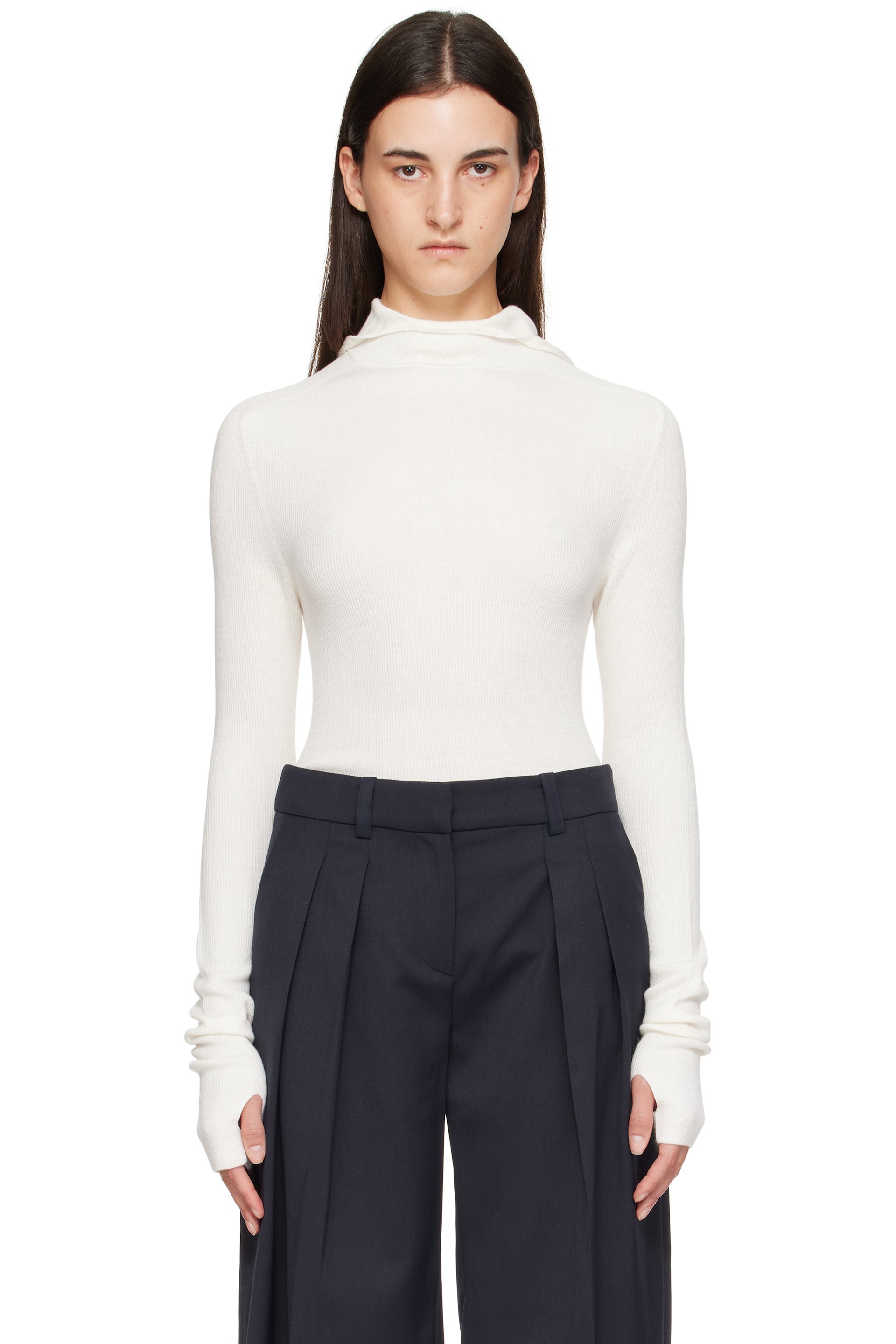 The Frankie Shop - Pull à capuche Danae blanc cassé en tricot
