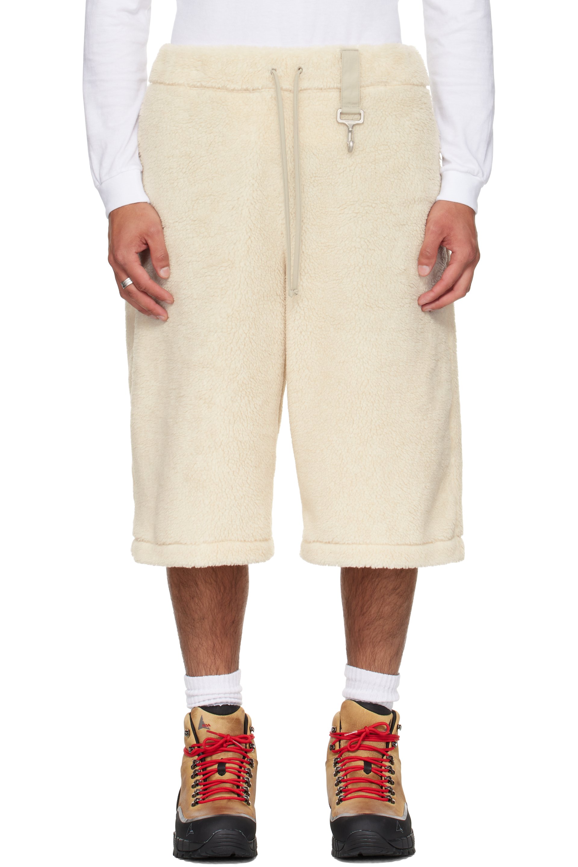 Reese Cooper - Beige Sherpa Fleece Wide Leg Shorts