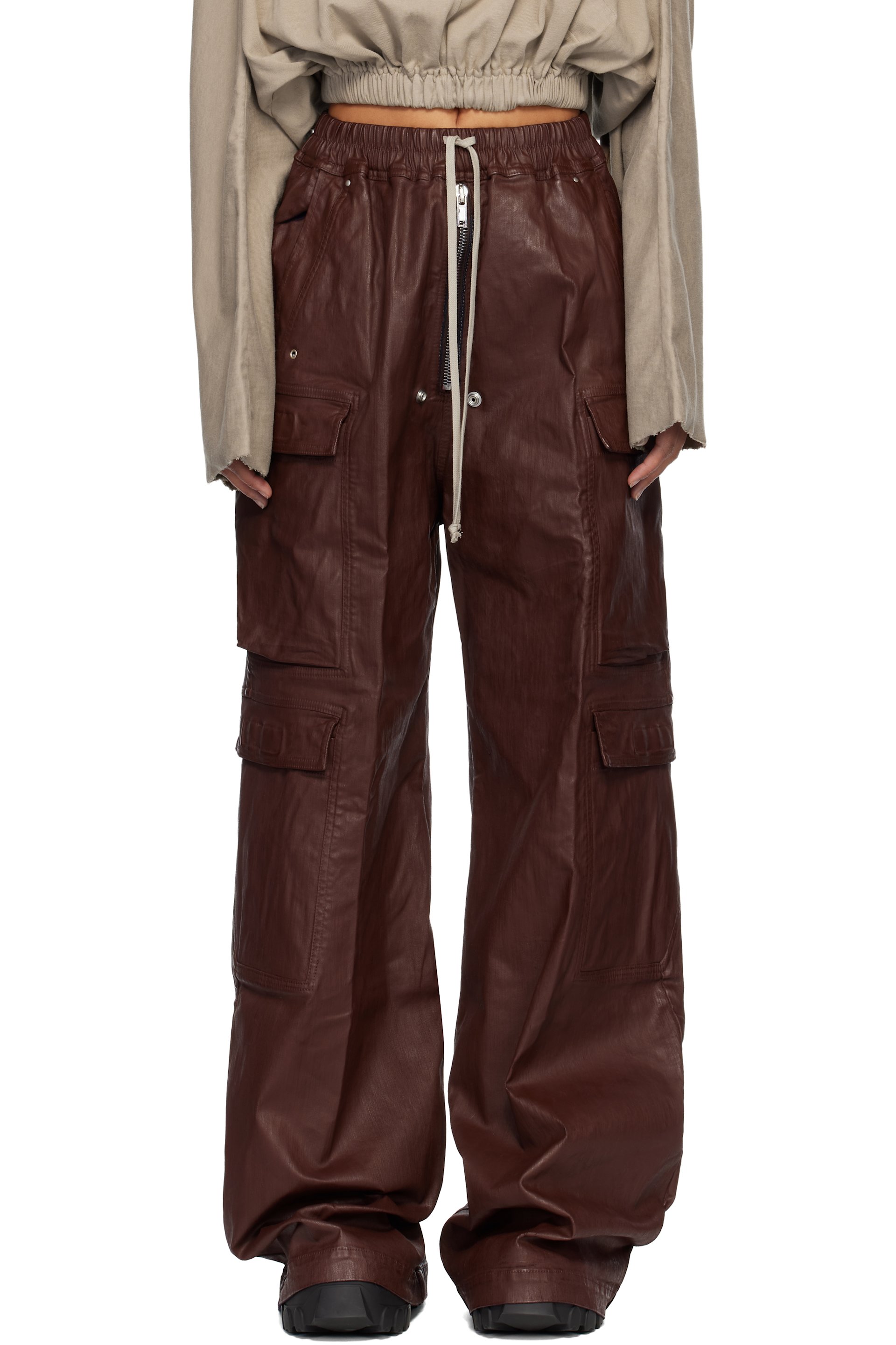 Rick Owens DRKSHDW - Pantalon cargo surdimensionné bourgogne en denim à glissière Bela - Concordians