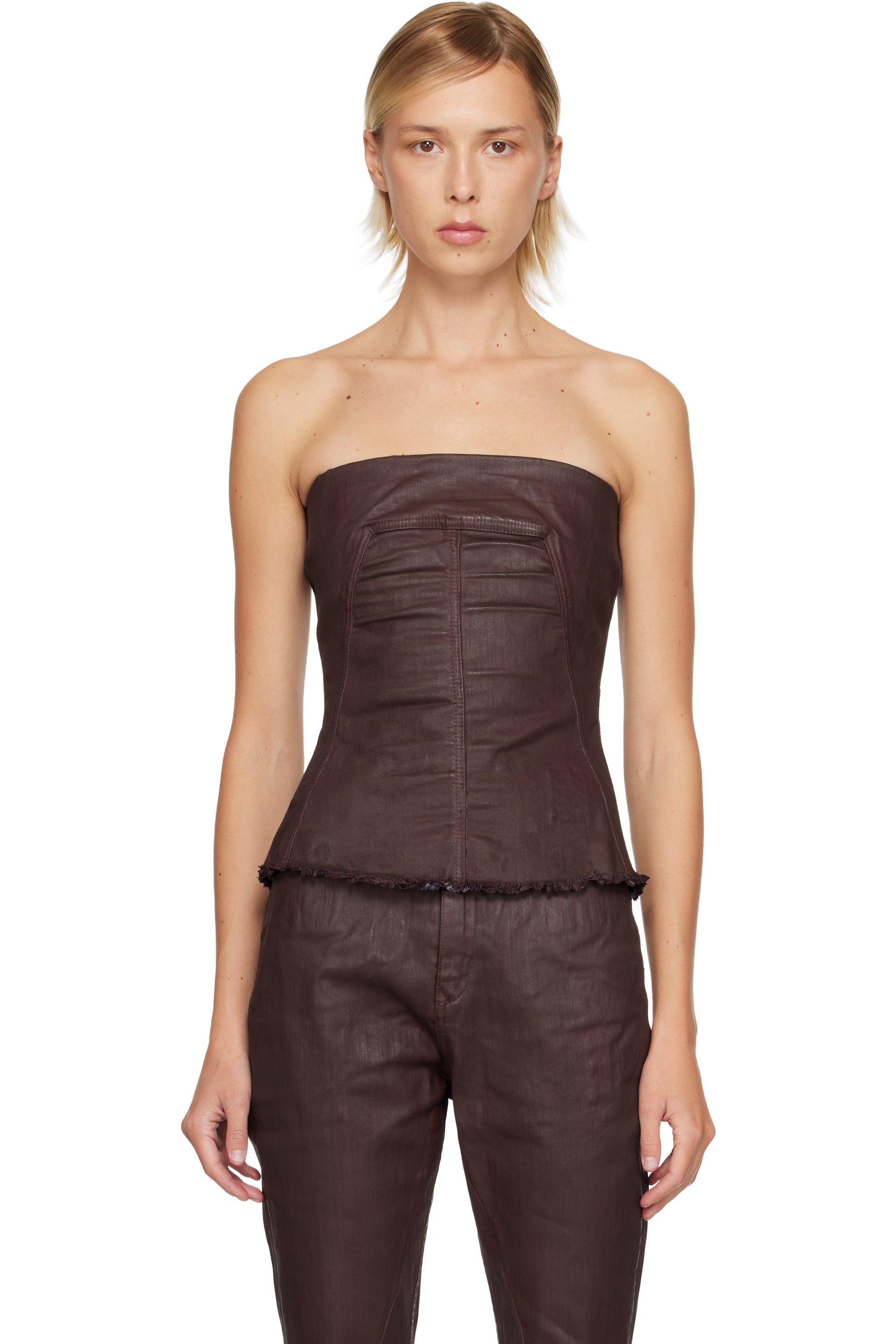 Rick Owens DRKSHDW - Haut de style bustier bourgogne en denim - Concordians