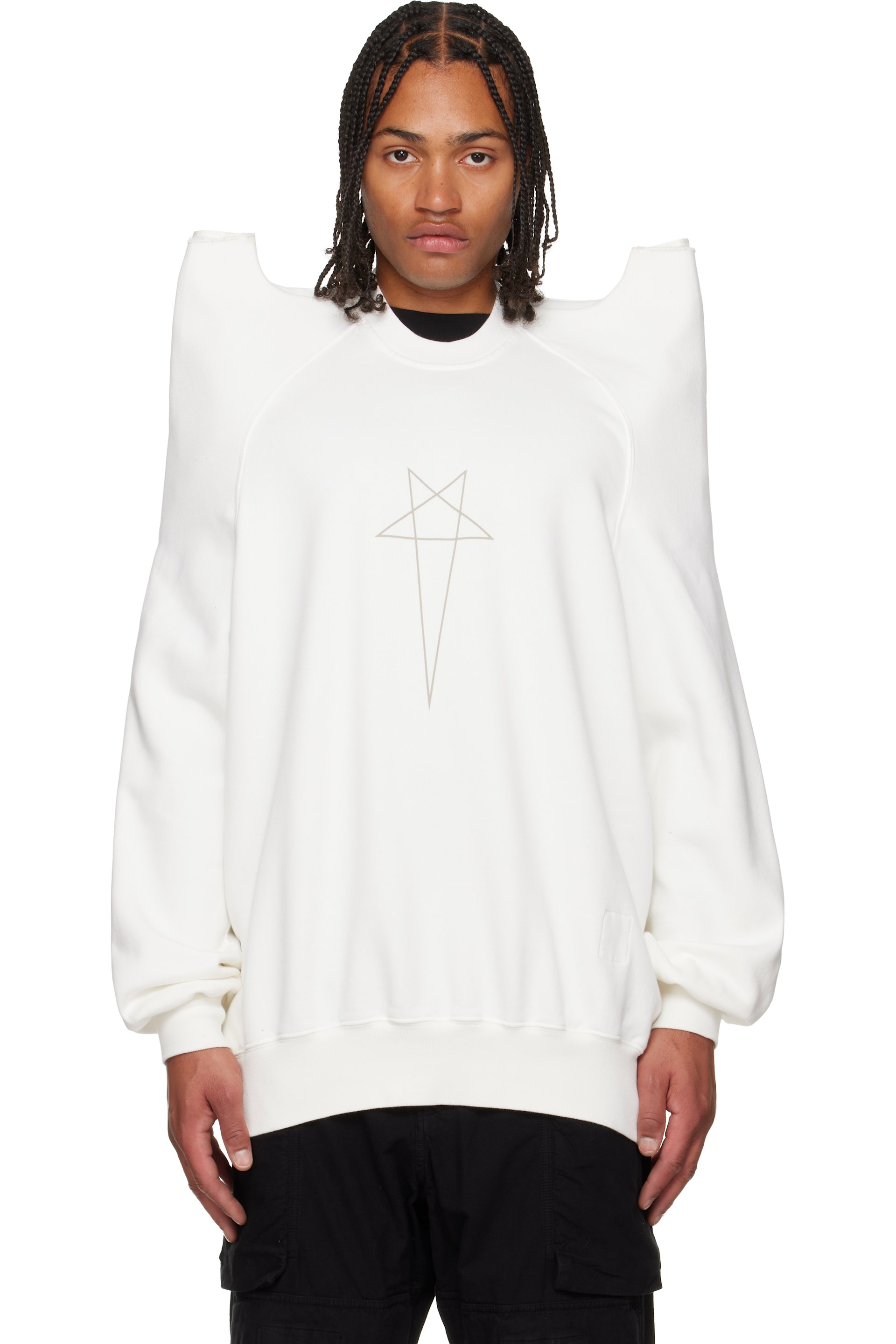 Rick Owens DRKSHDW - Pull molletonné blanc cassé à épaules Tecsweat - Concordians