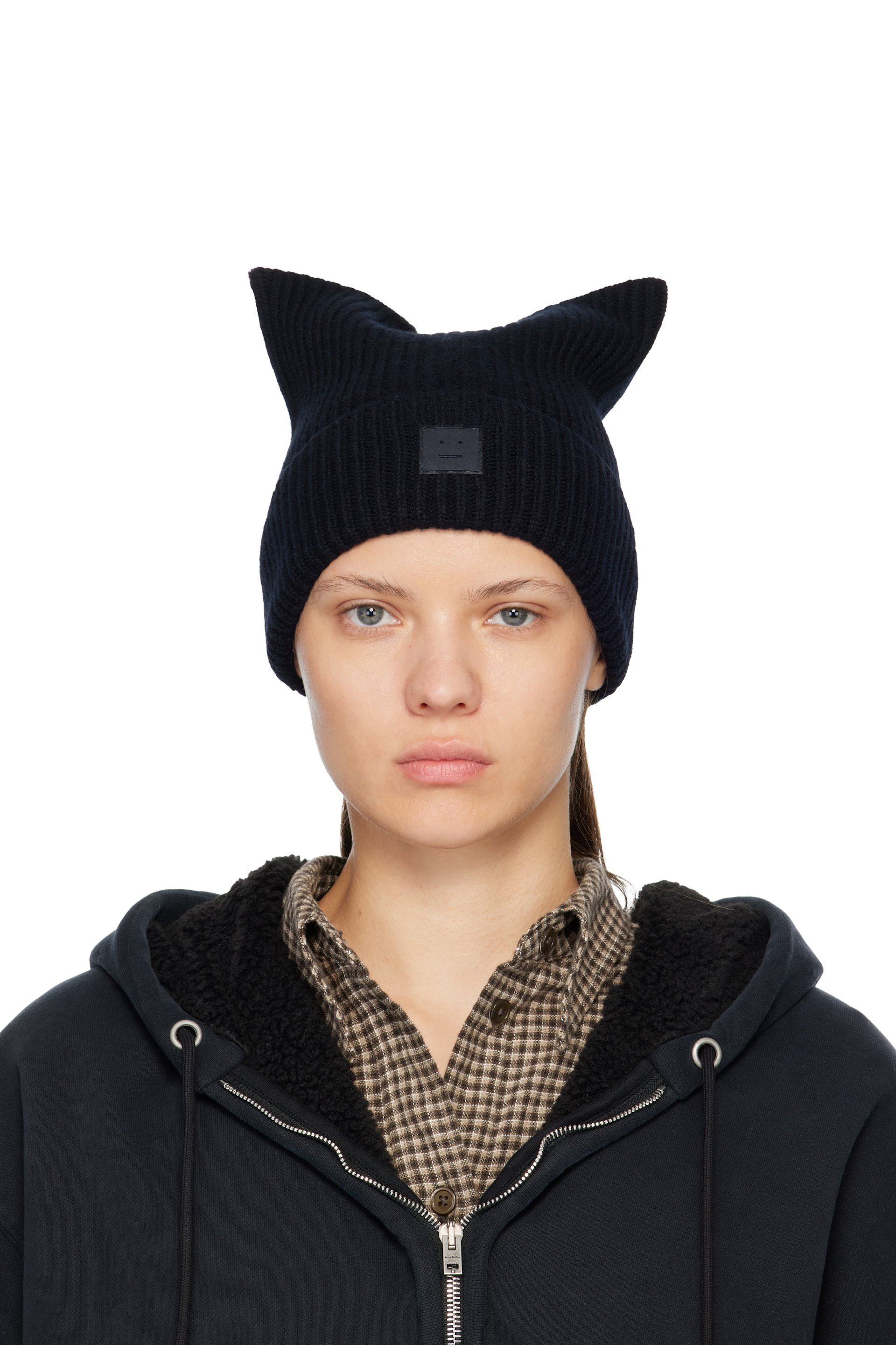 Acne Studios: ブラック Face Logo Square ビーニー | SSENSE 日本