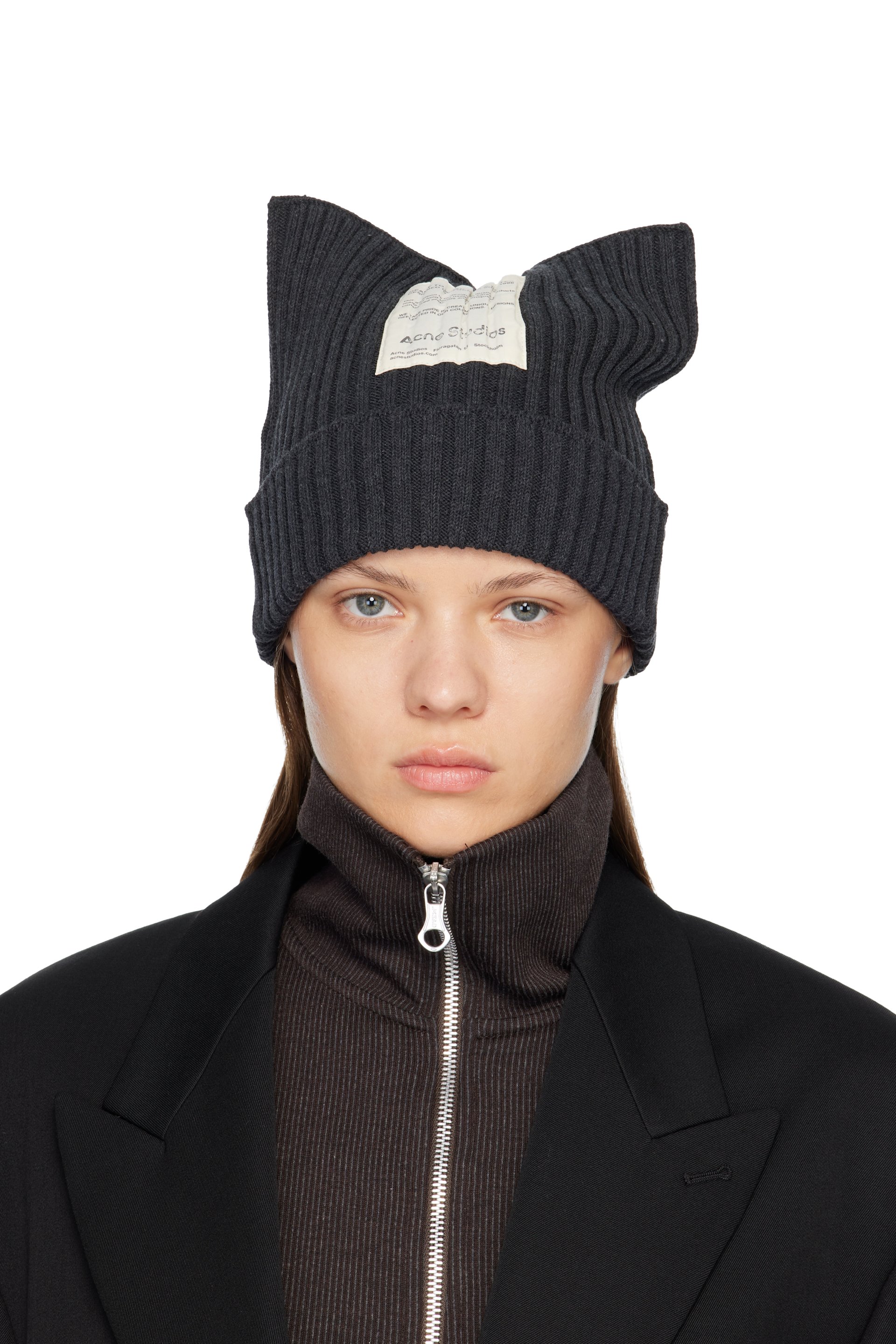 Acne Studios - 그레이 골지 비니