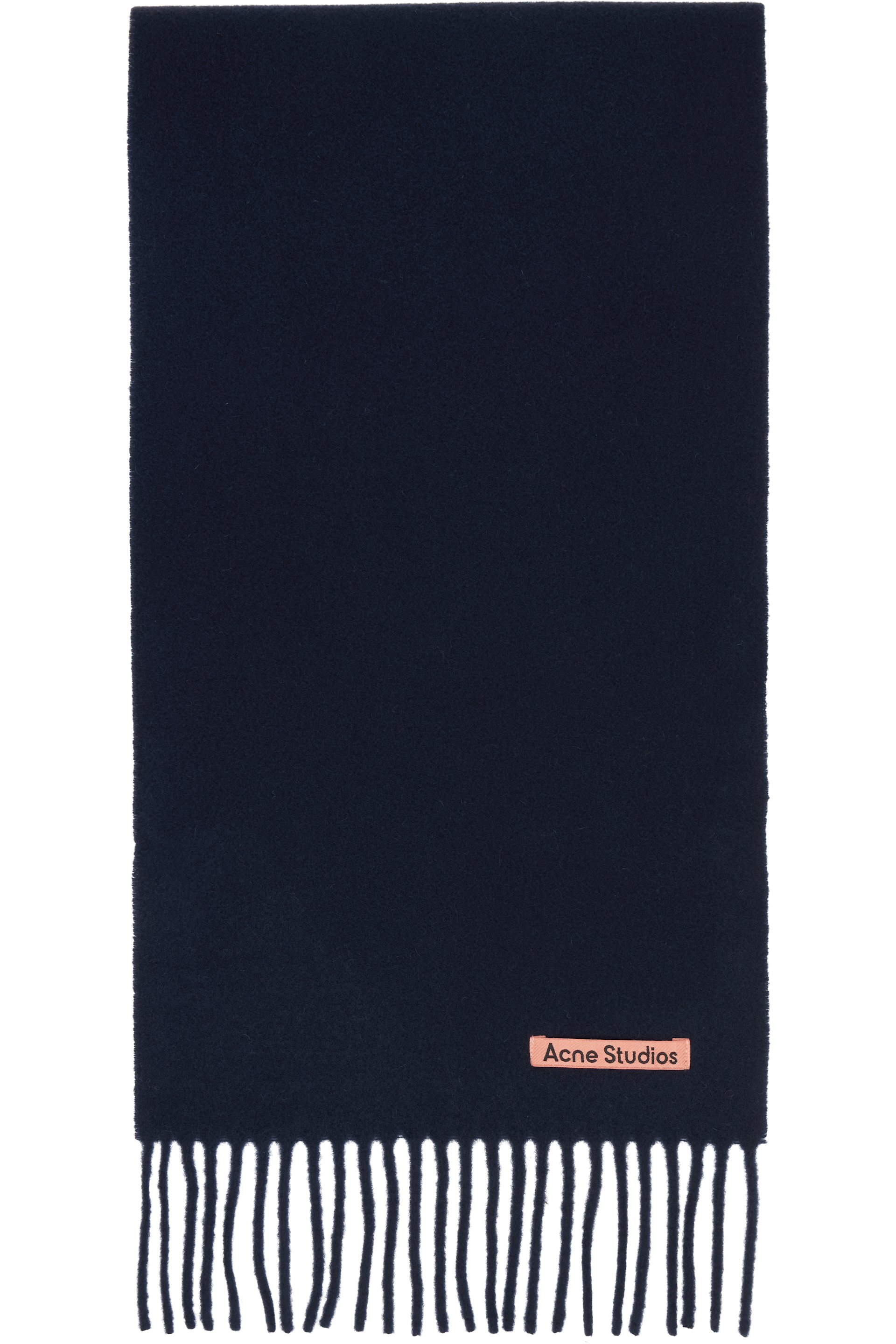 Acne Studios - Écharpe étroite bleu marine en laine à franges