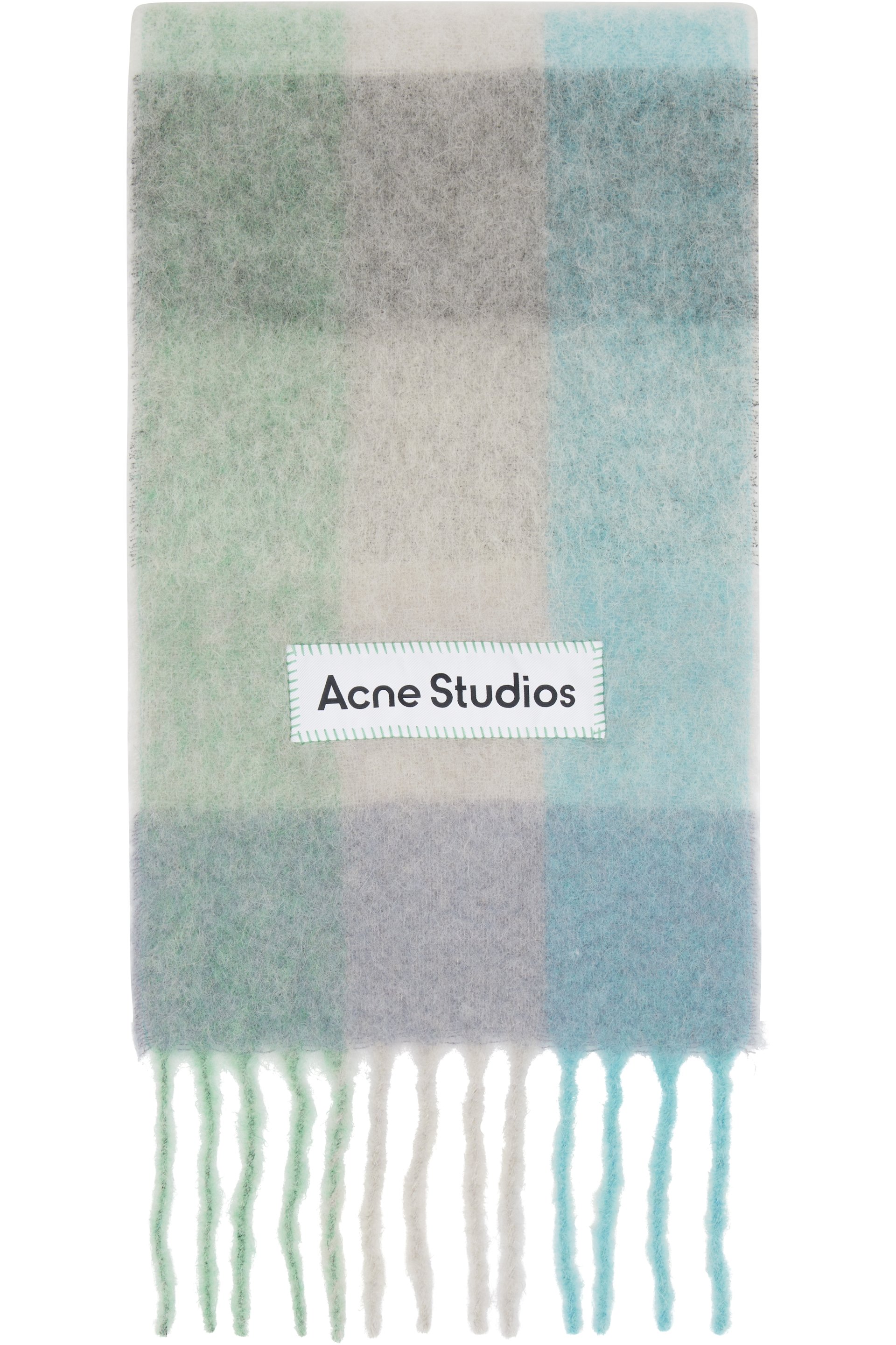 Acne Studios - Écharpe bleu et vert à carreaux et à franges