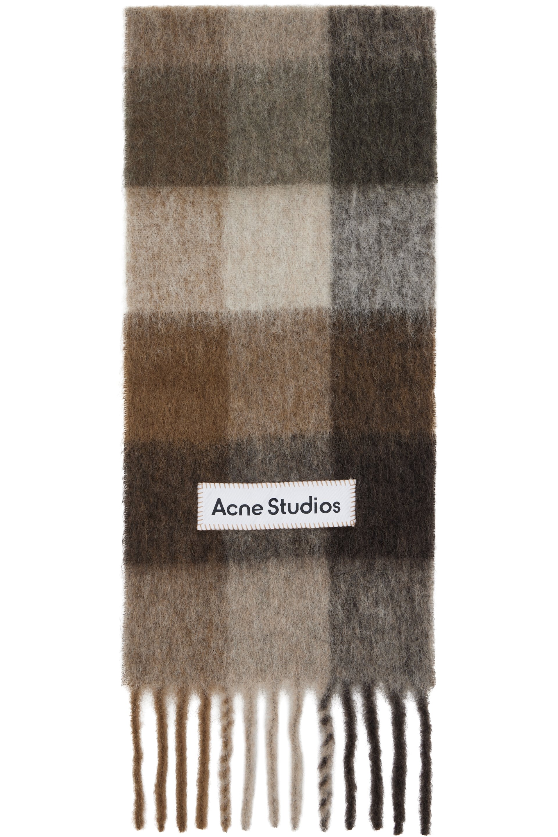 Acne Studios - Écharpe brun et blanc en mohair à carreaux