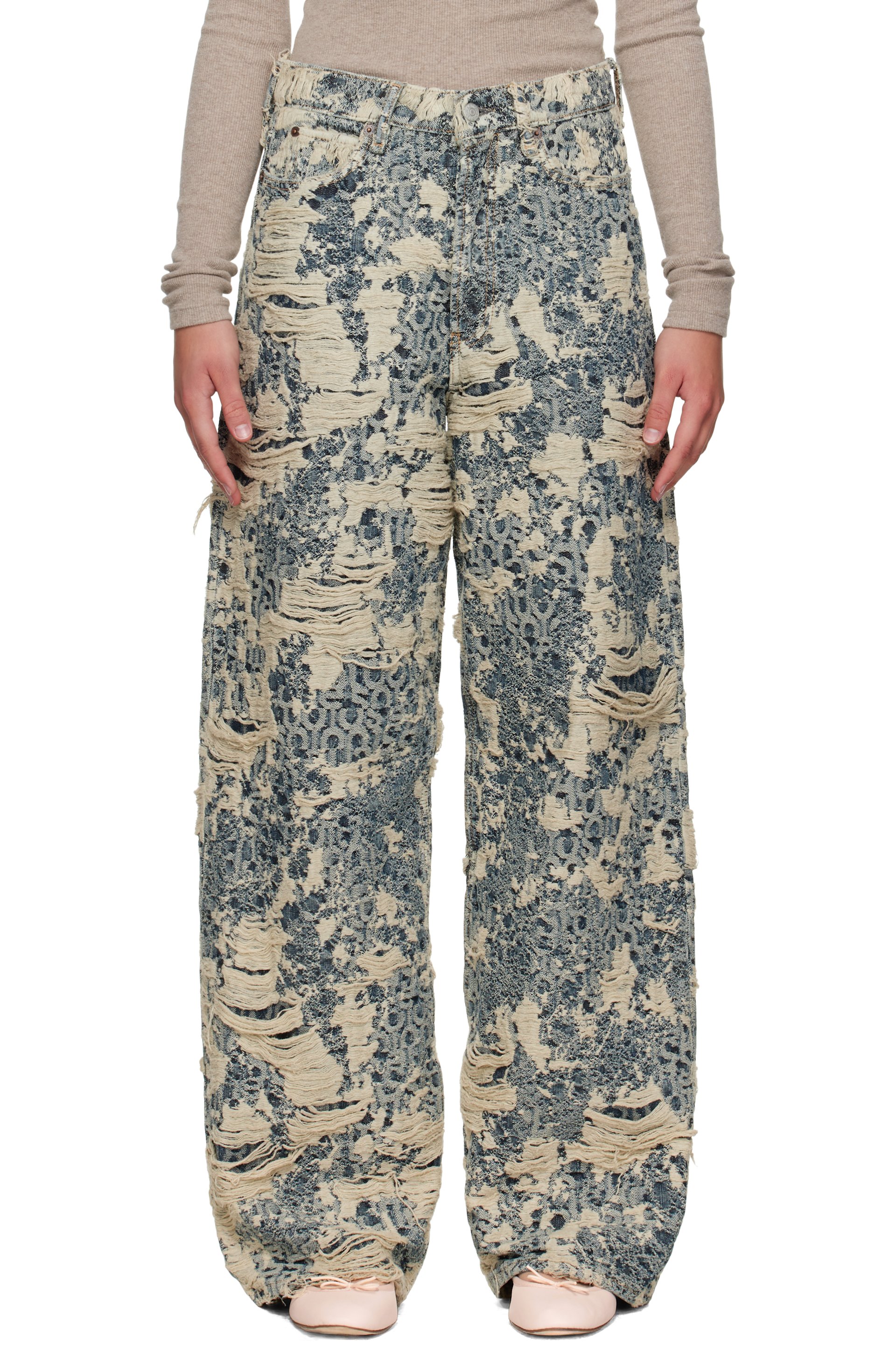 Acne Studios - Blue & Beige 1981 Distressed Monogram Jeans