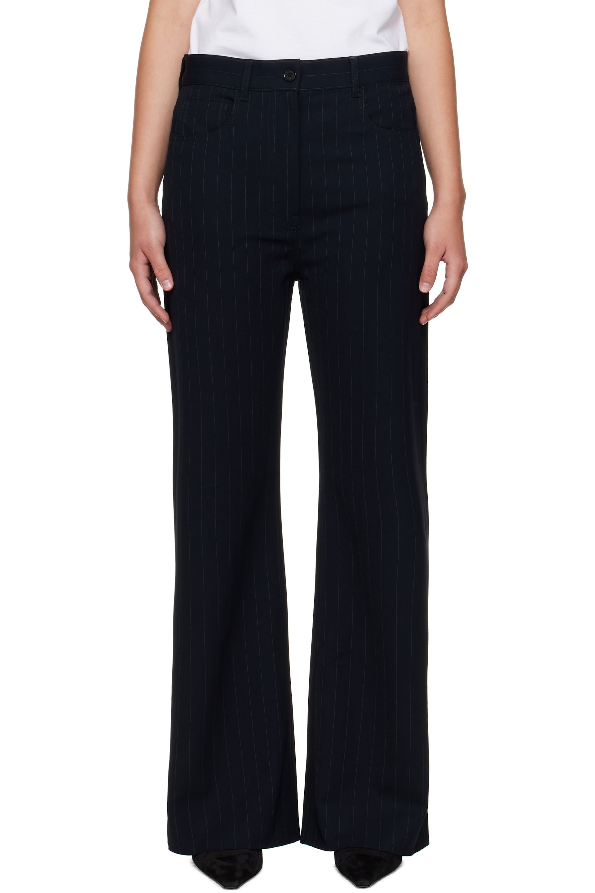 Acne Studios - Pantalon bleu marine à rayures fines