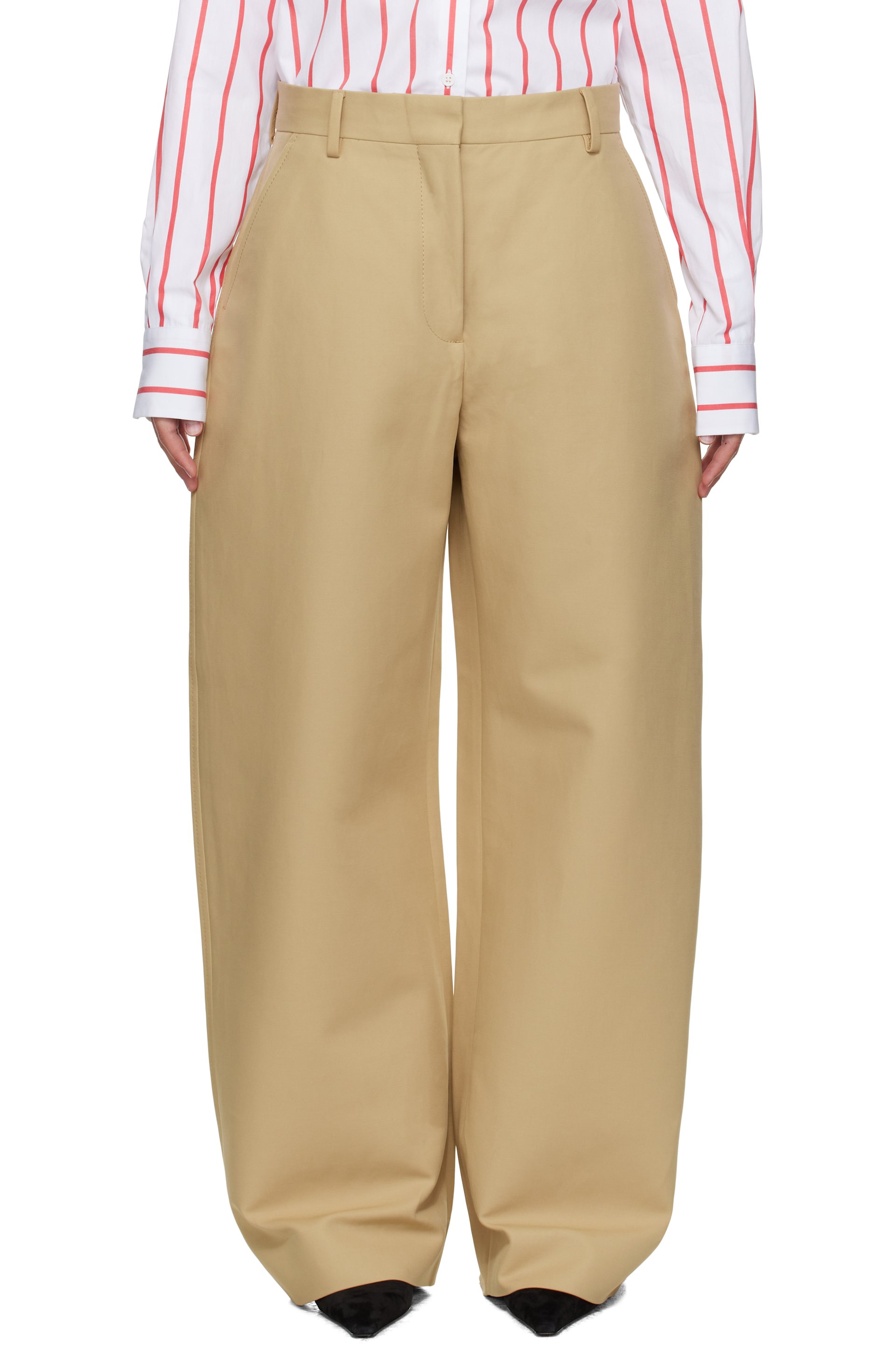 Acne Studios - Pantalon façon tailleur beige en satin