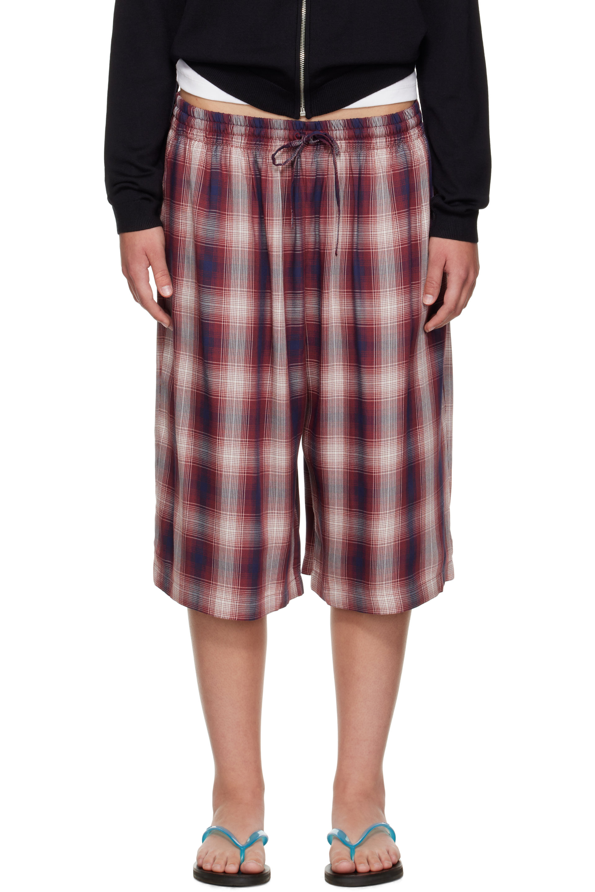 Acne Studios - Red & Navy Check Shorts